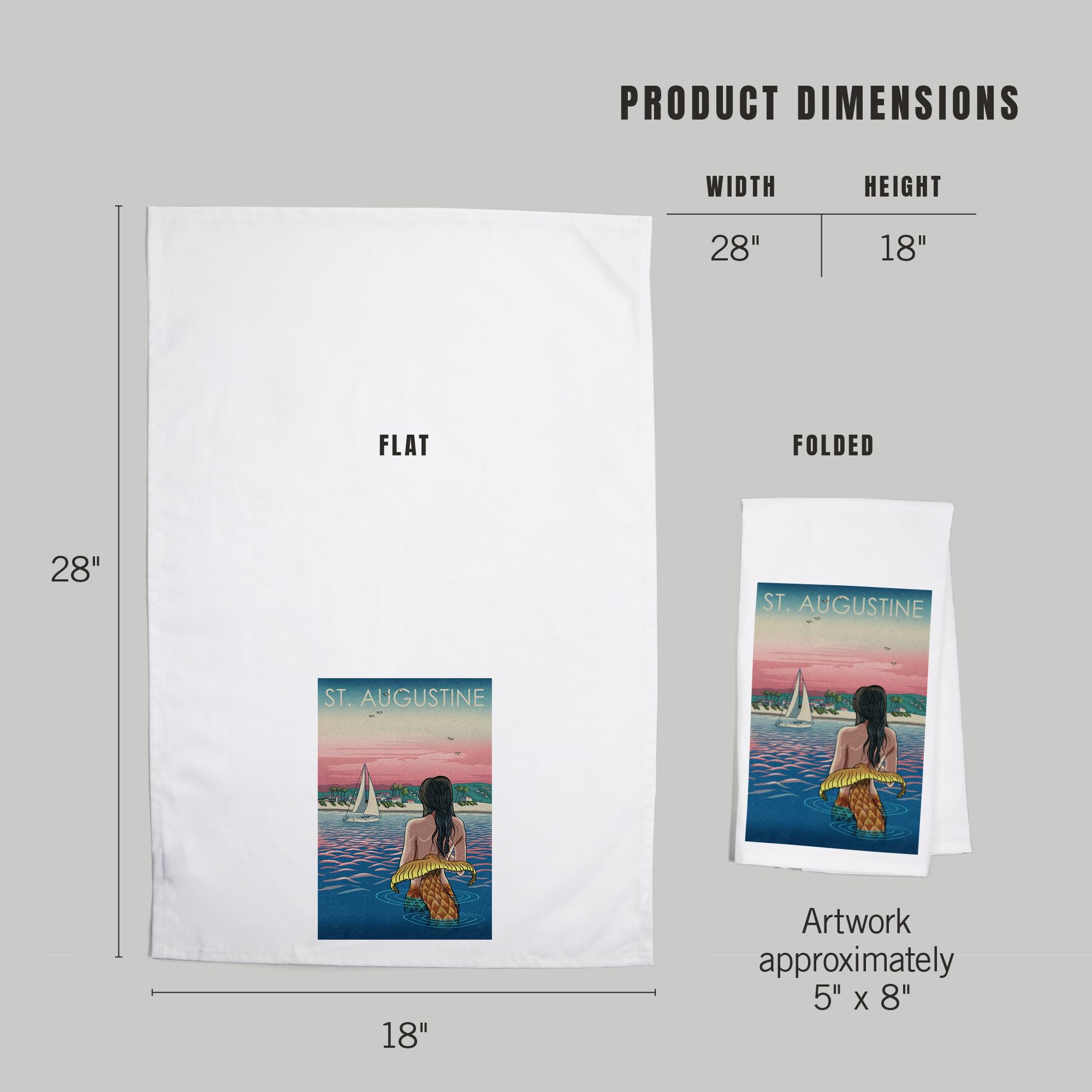 Lantern Press St. Augustine Mermaid Beach 100% Cotton Tea Towel - Decorative Hand Towel for Kitchen, Bathroom & Home Decor | Perfect for Coastal Themed Decor, Gift Giving and Beach House Accessories