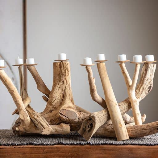 Natural Driftwood Candle Holder - Large Vertical Rustic Home Decor for Table Centerpiece, Wedding, Spa & Meditation Room Ambiance