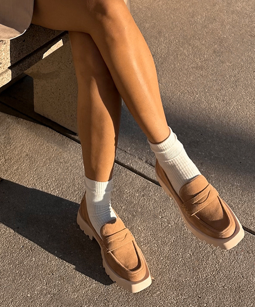 ELIAS FLATS TOFFEE SUEDE - Comfortable Women's Loafers for Work & Casual Wear | Slip-On Shoes for Office, Travel & Everyday Use