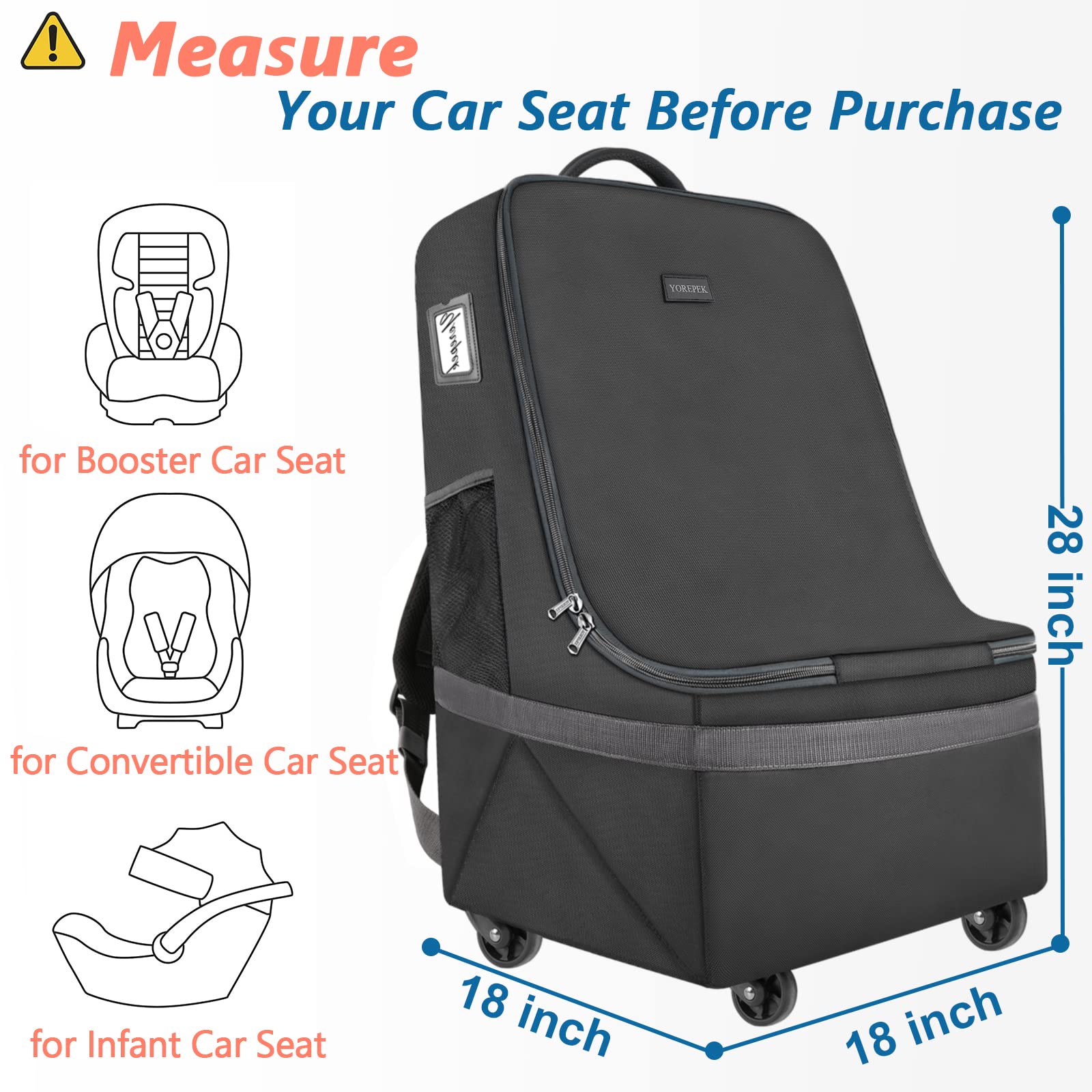 **YOREPEK Wheeled Car Seat Travel Bag - Padded Car Seat Backpack for Airplane & Airport, Large Gate Check Bag with Shoulder Strap - Perfect for Air Travel, Road Trips & Baby Gear Protection**