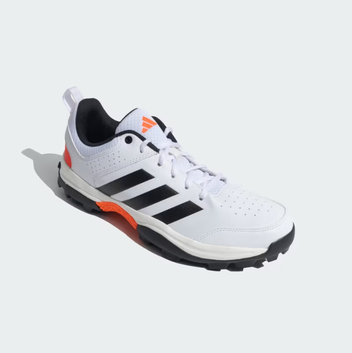 Adidas Crinu 24 M Cricket Shoes for Men - Cloud White/Core Black/Solar Red/Off White - Lightweight Performance Footwear for Cricket Matches & Training