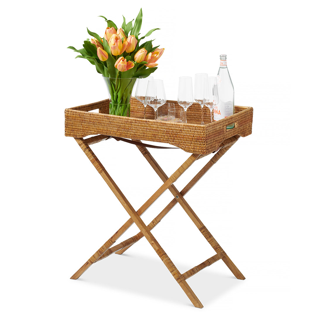 Butler Tray Table - Foldable Serving Tray with Stand, Portable Breakfast in Bed Tray, Elegant Wooden Coffee Table for Living Room, Bedroom & Outdoor Use