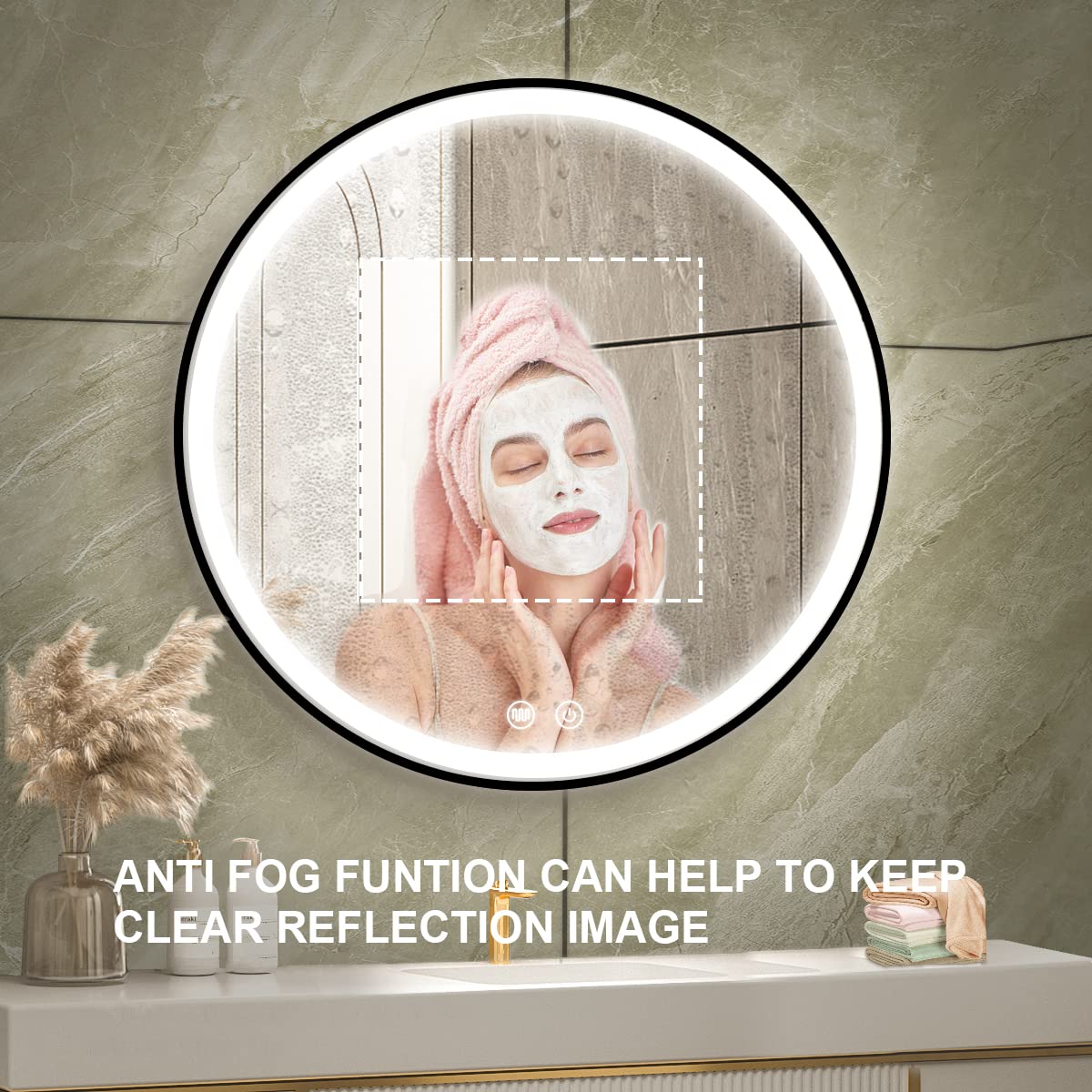 30 Inch Dimmable LED Round Bathroom Mirror - Wall Mounted Anti-Fog Vanity Mirror with Touch Switch & Demister Pad | Perfect for Makeup, Shaving & Home Decor