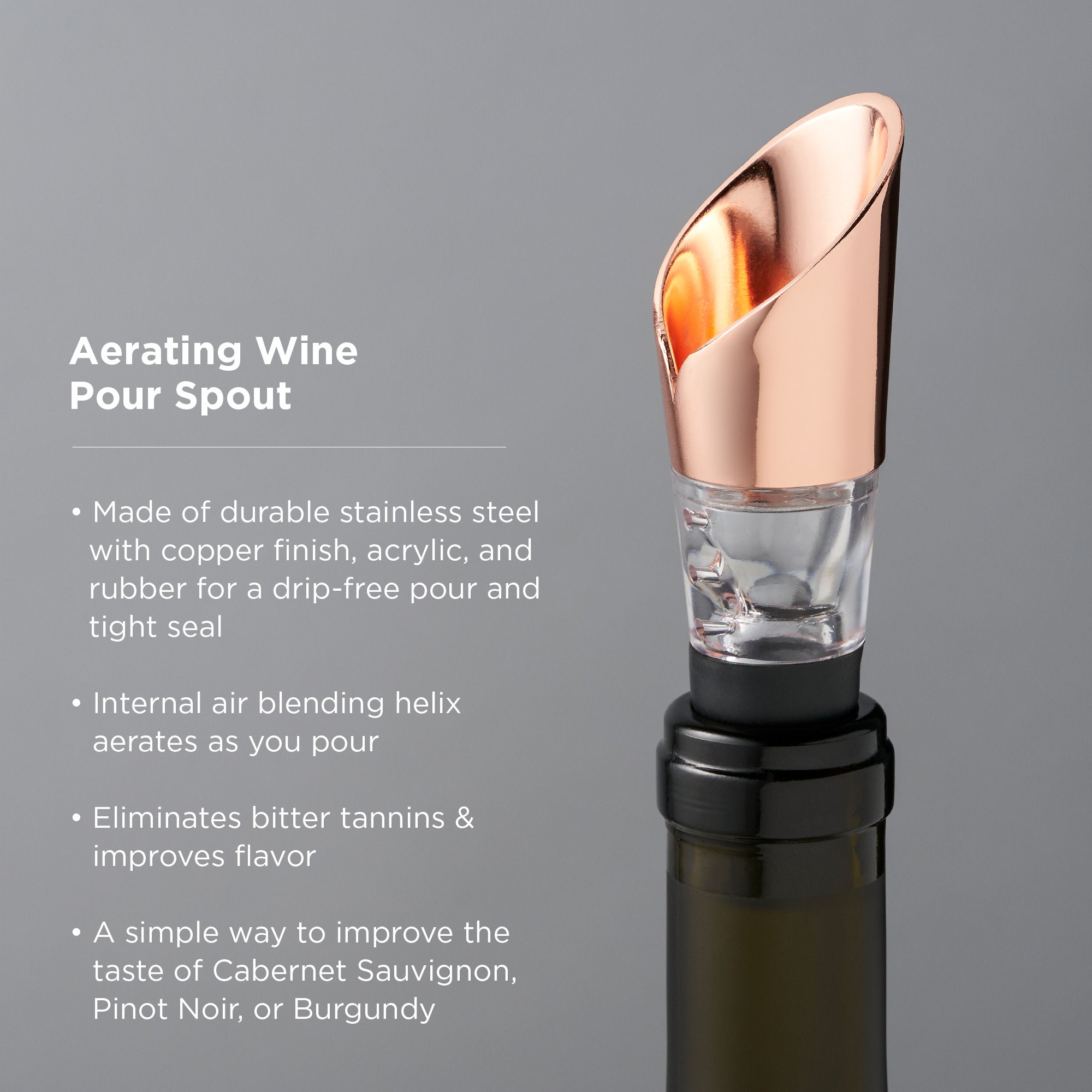 Premium Summit Aerating Pour Spout - Wine Bottle Pourer with Smooth Flow Control for Red & White Wines - Perfect for Home Bars, Restaurants & Wine Tasting Events