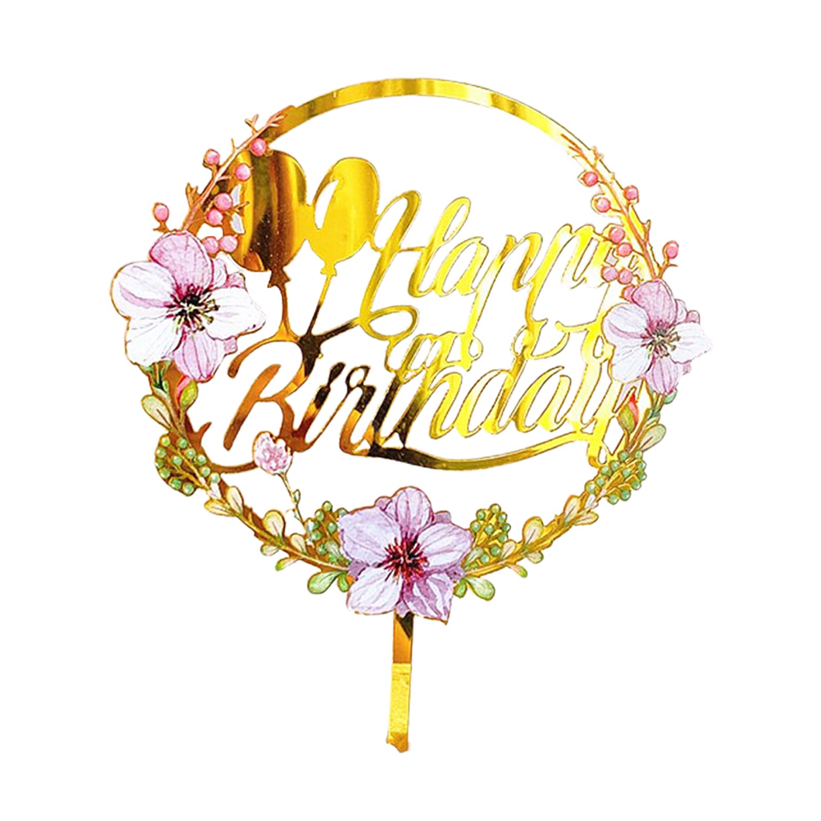 Vibrant Colored Flowers Happy Birthday Cake Topper - Acrylic Cupcake & Dessert Decorations for Baking, Parties & Celebrations | Perfect for Birthday Cakes, Wedding Cakes, Baby Showers & Special Events