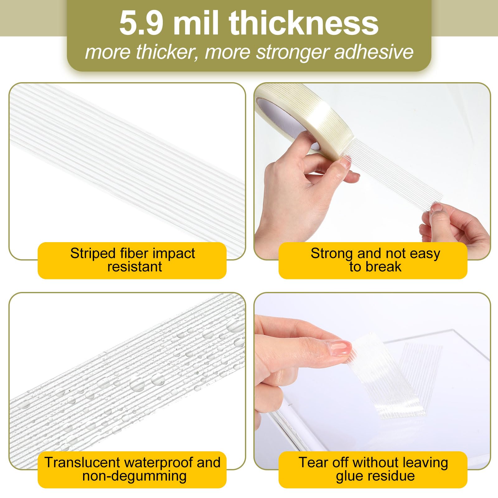 Treela 40 Rolls 1 Inch x 60 Yards Heavy Duty Fiberglass Strapping Tape - 5.5 Mil Transparent Packing Tape for Shipping, Sealing & Binding | Secure Packages, Bundle Items, Fix Broken Objects - Durable Reinforced Packing Solution for Home & Office Use