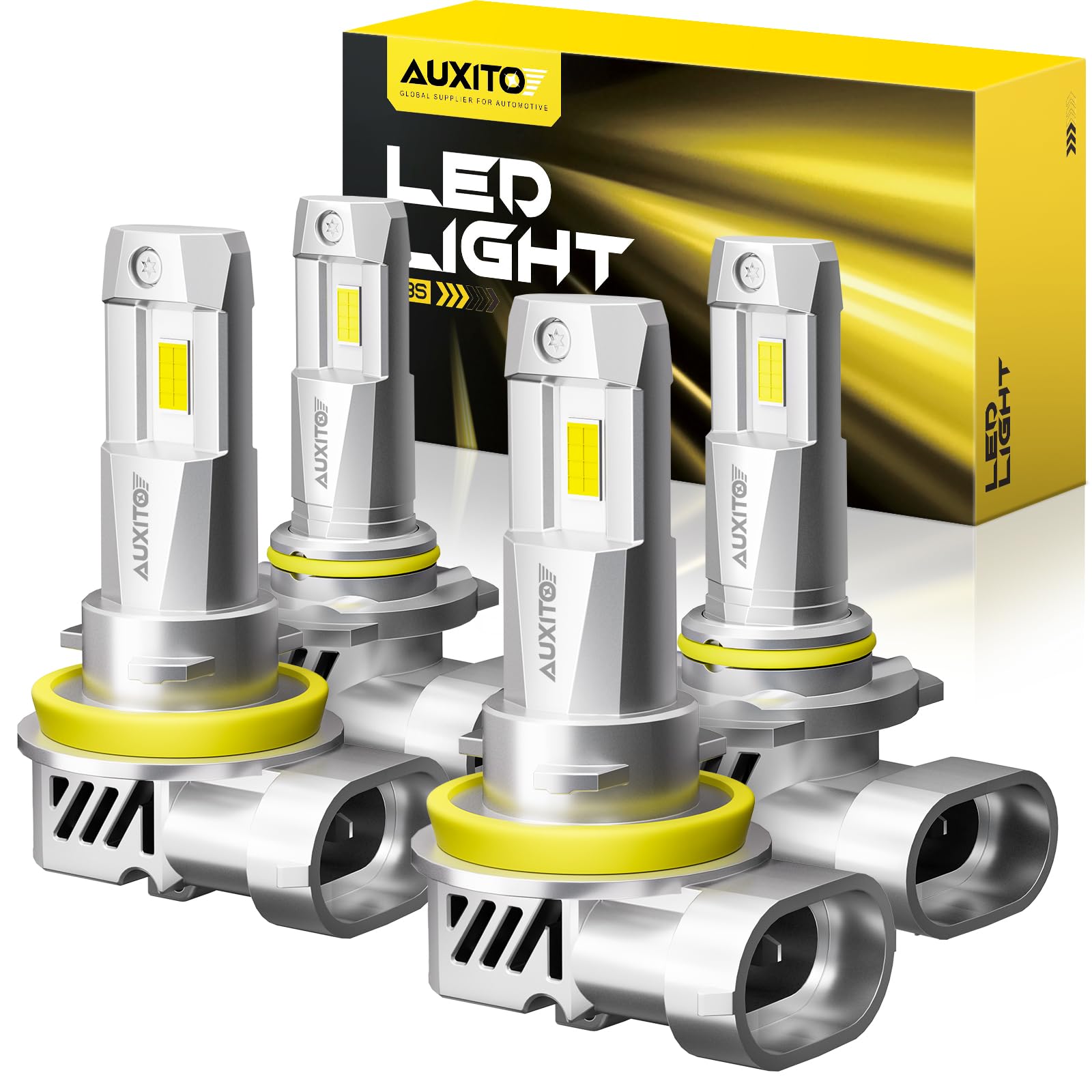 AUXITO 9005/HB3 H11/H9/H8 LED Fog Light Bulbs - Super Bright White, IP68 Waterproof, Plug & Play Installation (Pack of 4) - Perfect for Trucks, SUVs, and Off-Road Vehicles in Rainy or Foggy Conditions
