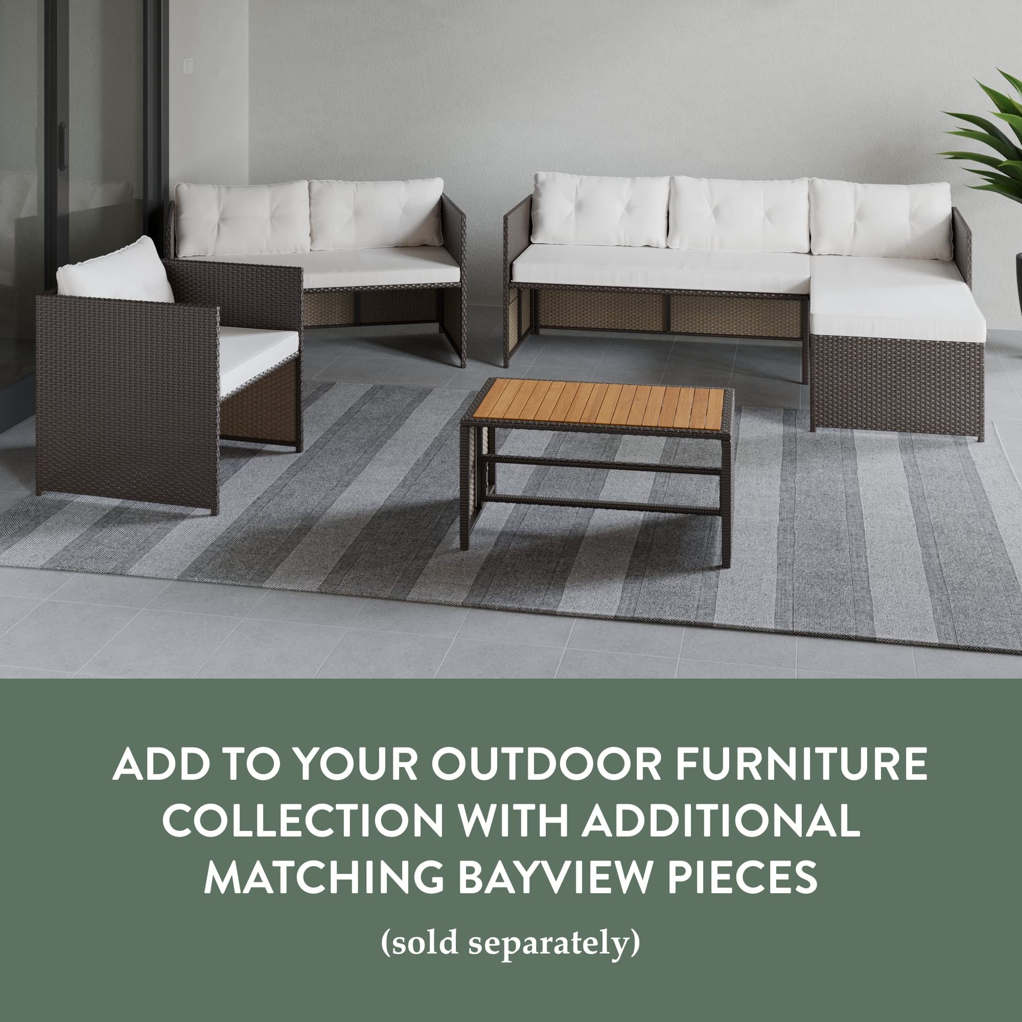 Edenbrook Bayview Rattan Patio Furniture Set - L-Shaped Outdoor Sofa in Brown Wicker with Cream Cushions for Garden, Poolside & Backyard Relaxation