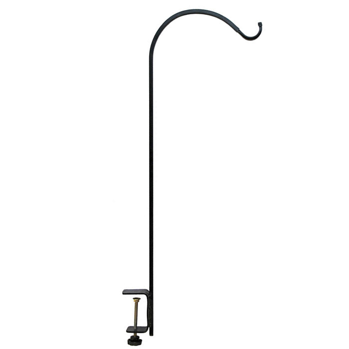 Heavy Duty Wrought Iron Clamp-On Single Arm Deck Hanger - Outdoor Patio Hanging Plant Bracket for Porch, Garden & Balcony Decor