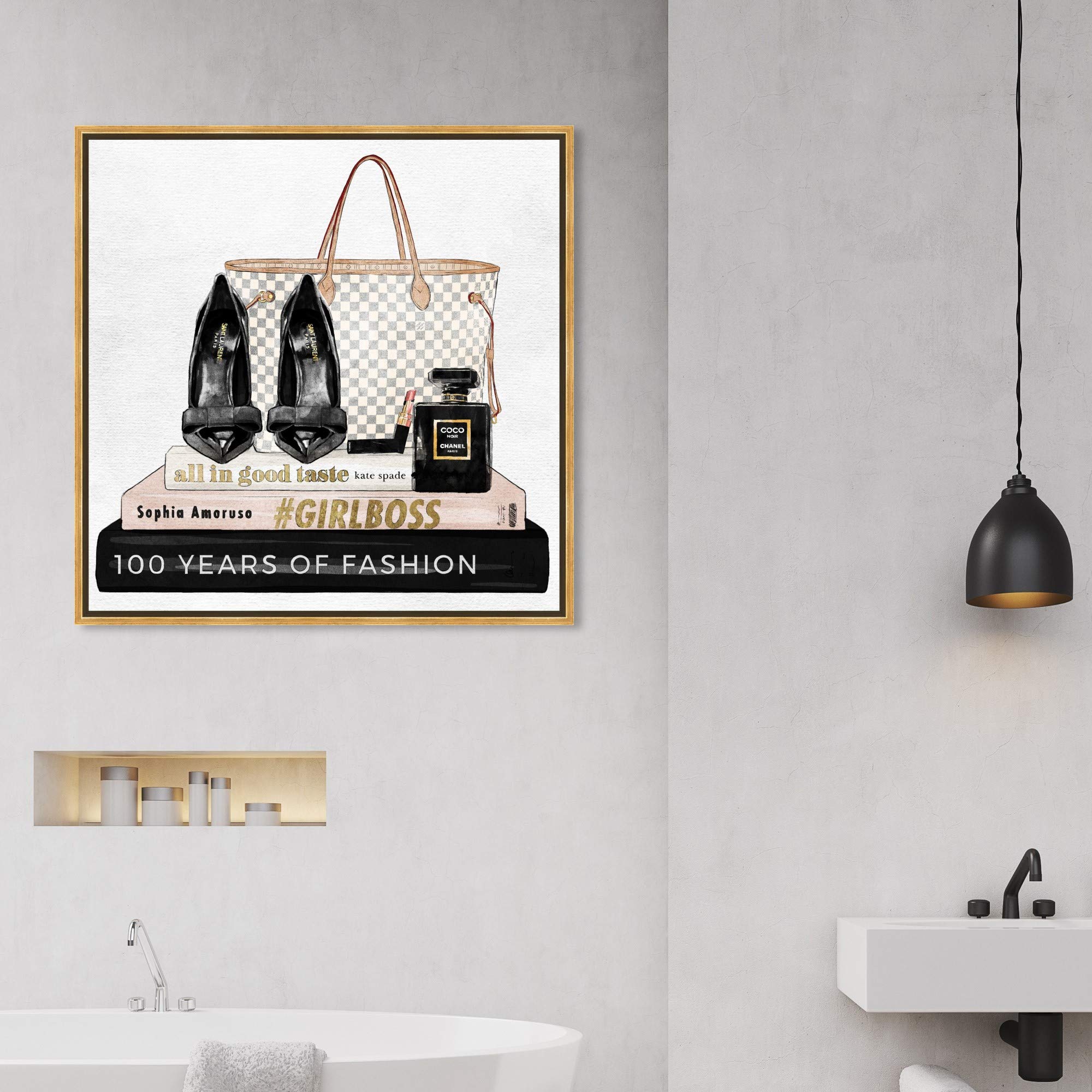 Oliver Gal Artist Co. 'Going Out Books' Fashion Wall Art Canvas Print - 30x30 Inches Gold Framed Home Decor for Living Room, Bedroom & Office