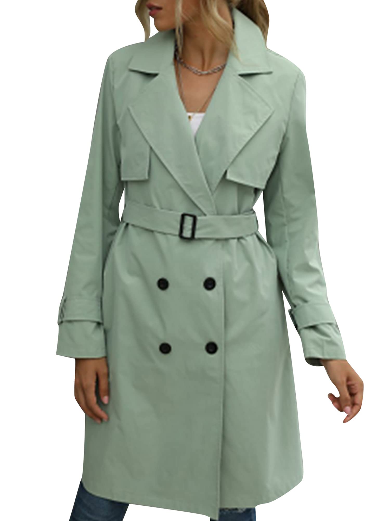 Women's Double Breasted Trench Coat - Classic Long Windproof Jacket for Spring & Autumn | Casual Fashion Outerwear for Work, Travel & Daily Wear