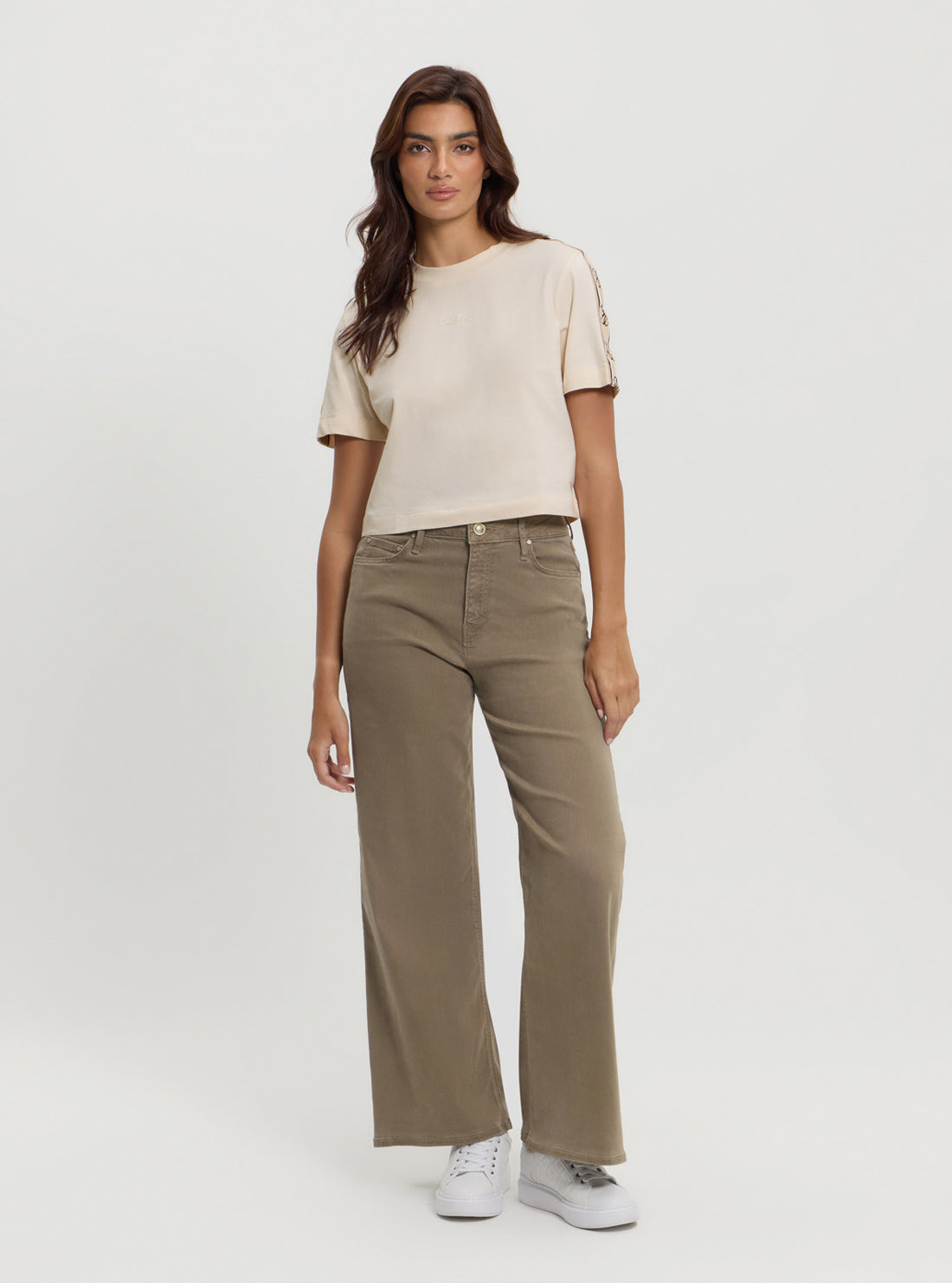 Beige Bellflower Wide Leg Pants for Women - High Waisted Flowy Palazzo Trousers - Comfortable Linen Blend Pants for Casual Wear, Office & Summer Outfits