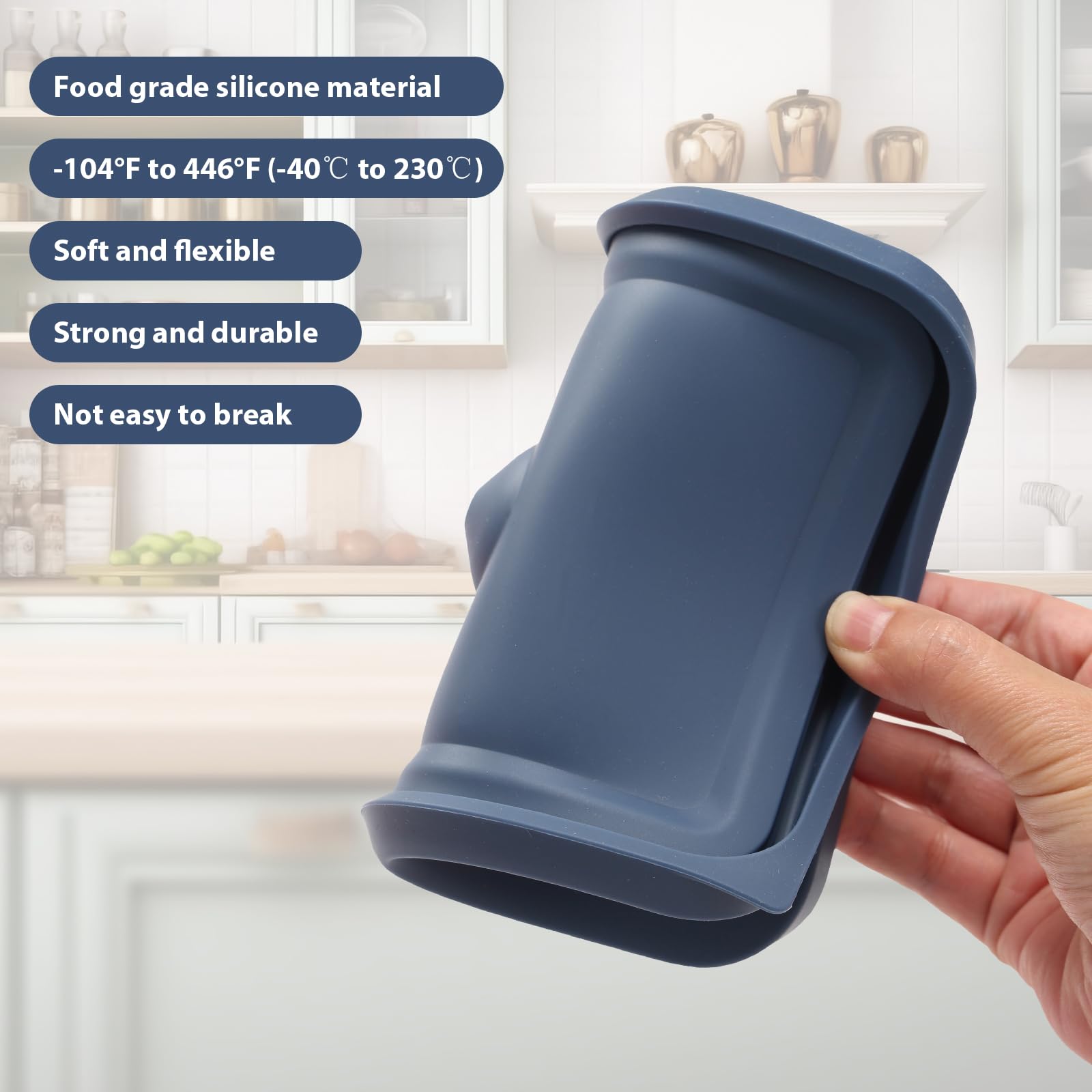 Pyrex 7211-PC 6 Cup Rectangle Replacement Lids - 2 Pack Silicone Storage Cover Lids with Date Mark for Glass Bowls (Dark Blue) - Perfect for Meal Prep, Leftovers & Refrigerator Storage