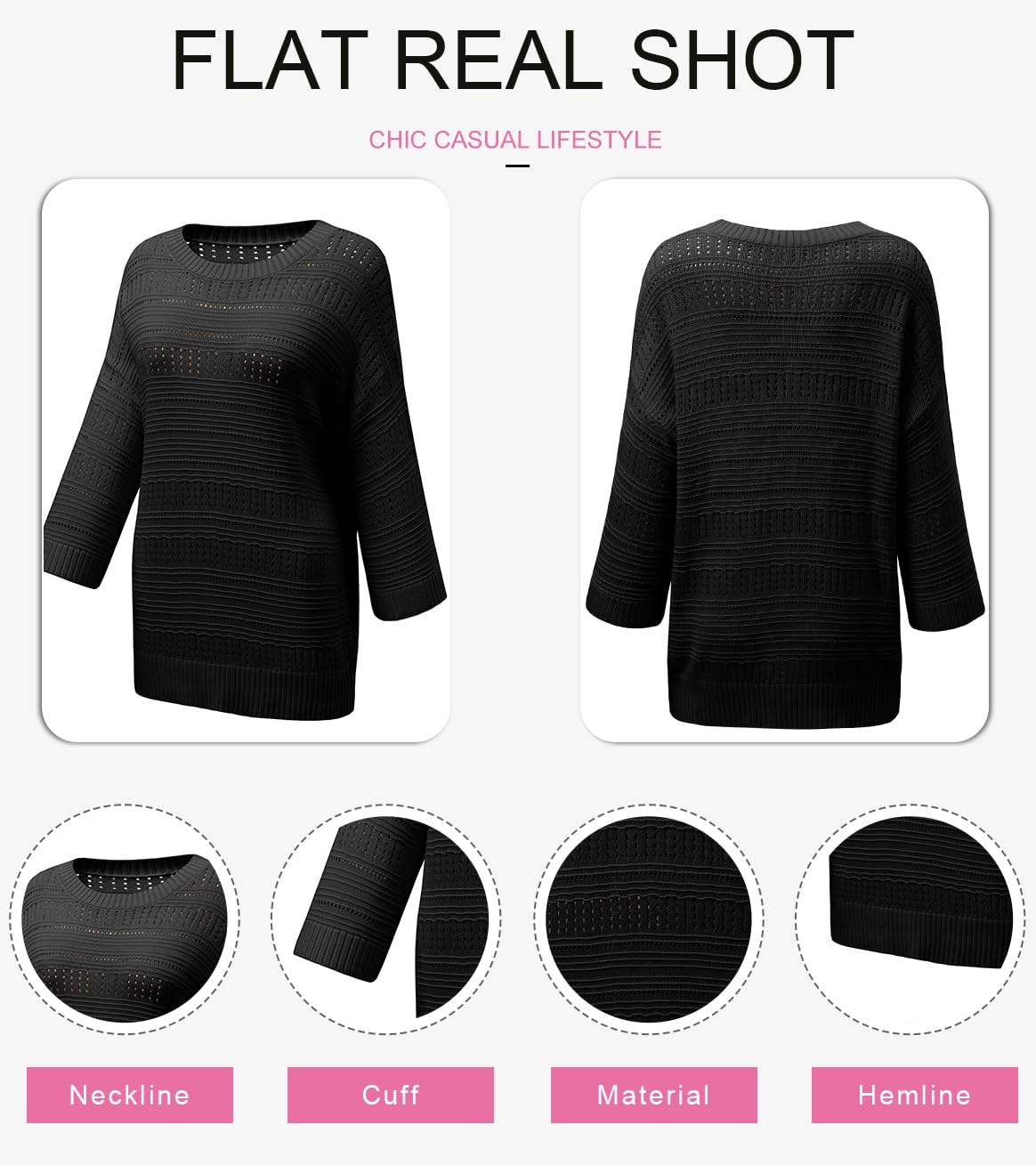 SHEWIN Women's Casual 3/4 Sleeve Oversized Tunic Sweater - Spring Tops for Women | Cozy Loungewear, Office Wear & Weekend Outfits