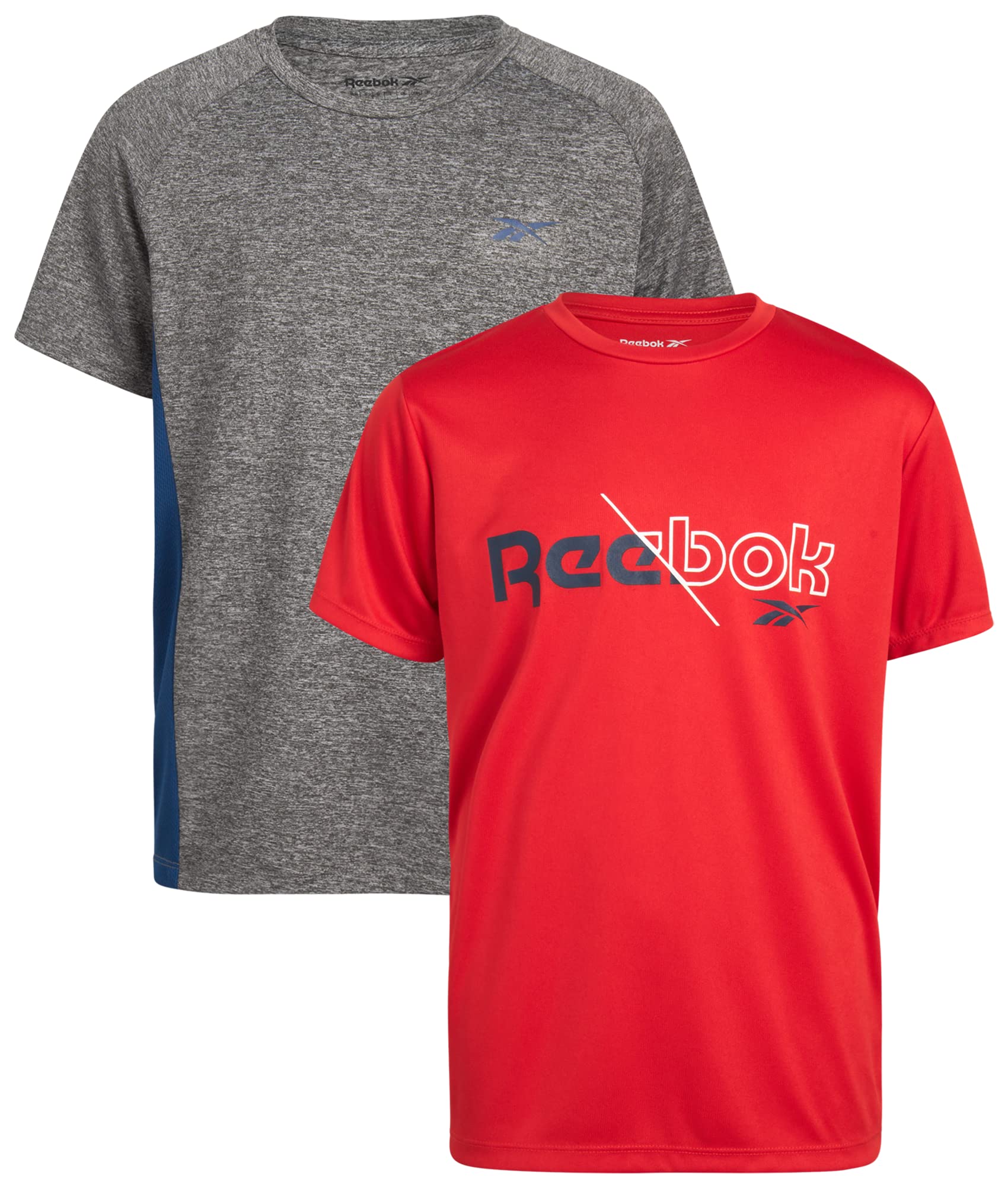Reebok Boys' Active Dry Fit Performance T-Shirt 2 Pack - Breathable Moisture Wicking Athletic Shirts for Kids Sports & Outdoor Activities (Sizes 8-20) - Perfect for Running, Soccer, Basketball & Gym Workouts