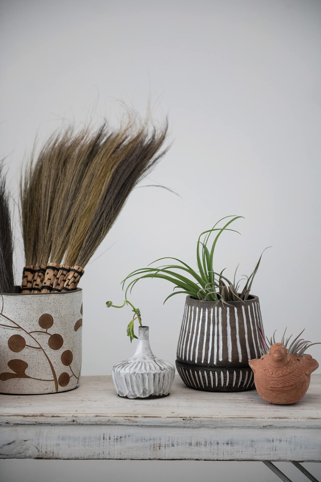 Creative Co-Op Terra Cotta Planter Pots with Saucers - Set of 2, Brown & White Ceramic Flower Pots for Indoor Plants, Succulents & Herbs - Perfect for Home Decor, Windowsills & Garden Planting