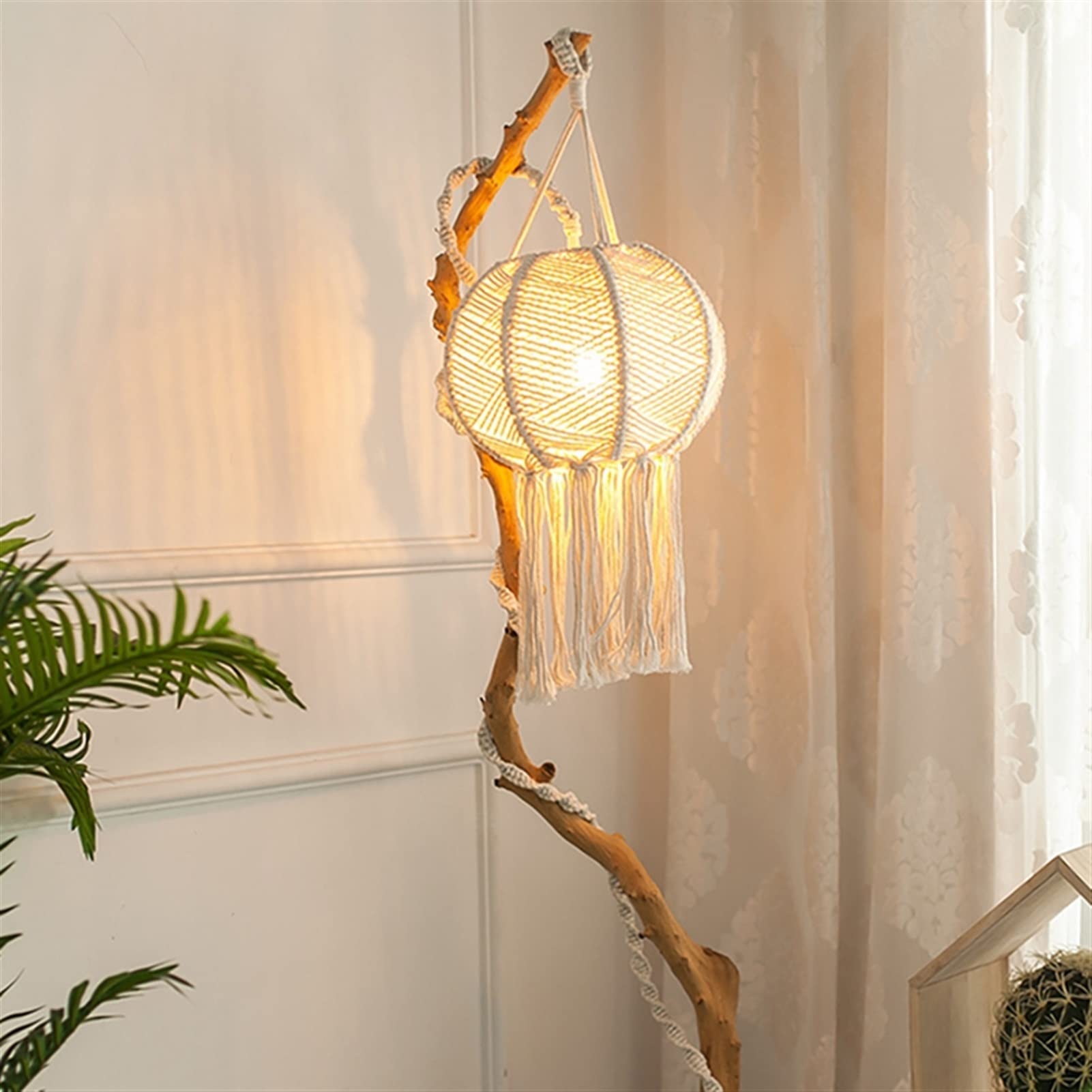 Hand-Woven Rattan Lampshade - Elegant Bohemian Hanging Pendant Light Cover for Bedroom, Living Room & Patio - Natural Woven Home Decor Lighting Fixture | Perfect for Boho, Farmhouse & Coastal Style Interiors