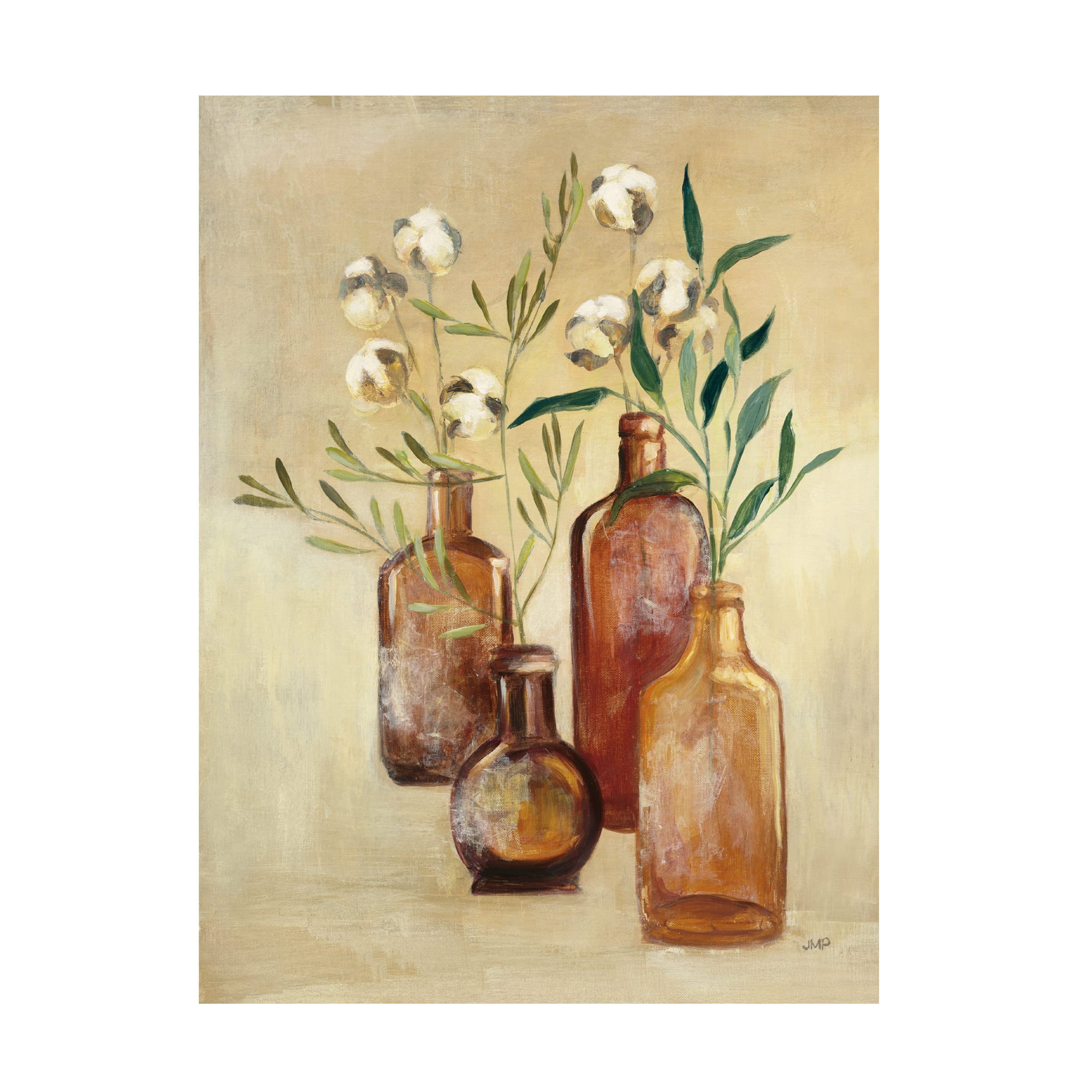 Julia Purinton 'Cotton Still Life II' Framed Canvas Wall Art - Modern Botanical Home Decor for Living Room, Bedroom & Office