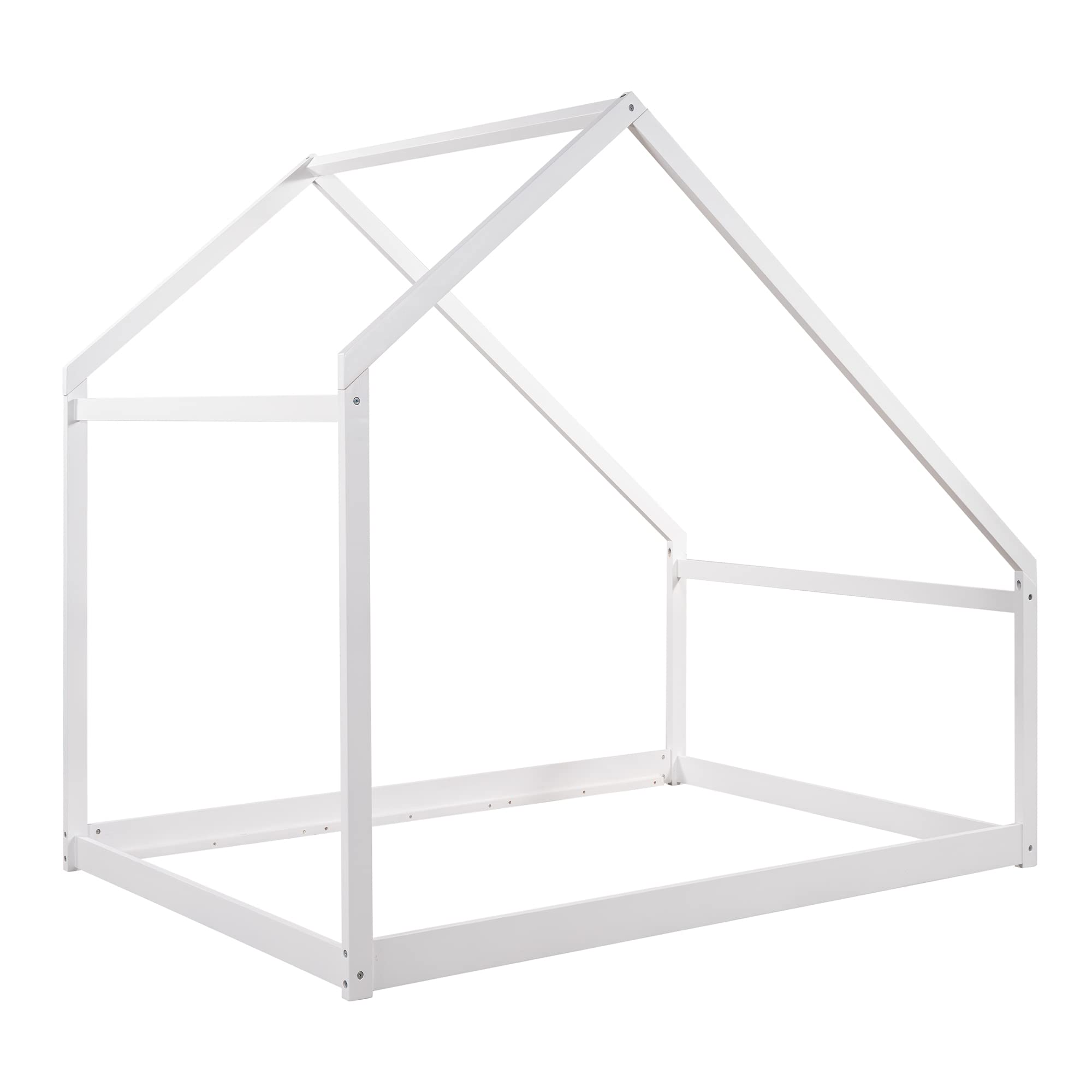 Merax Full Size Wooden House Bed with Roof - White Kids Playhouse Bed for Bedroom & Nursery Decor - Perfect for Imaginative Play & Room Makeover