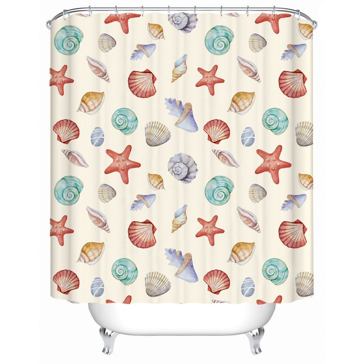 By The Seashore Beach Theme Waterproof Polyester Shower Curtain - Coastal Bathroom Decor for Nautical & Ocean Inspired Homes