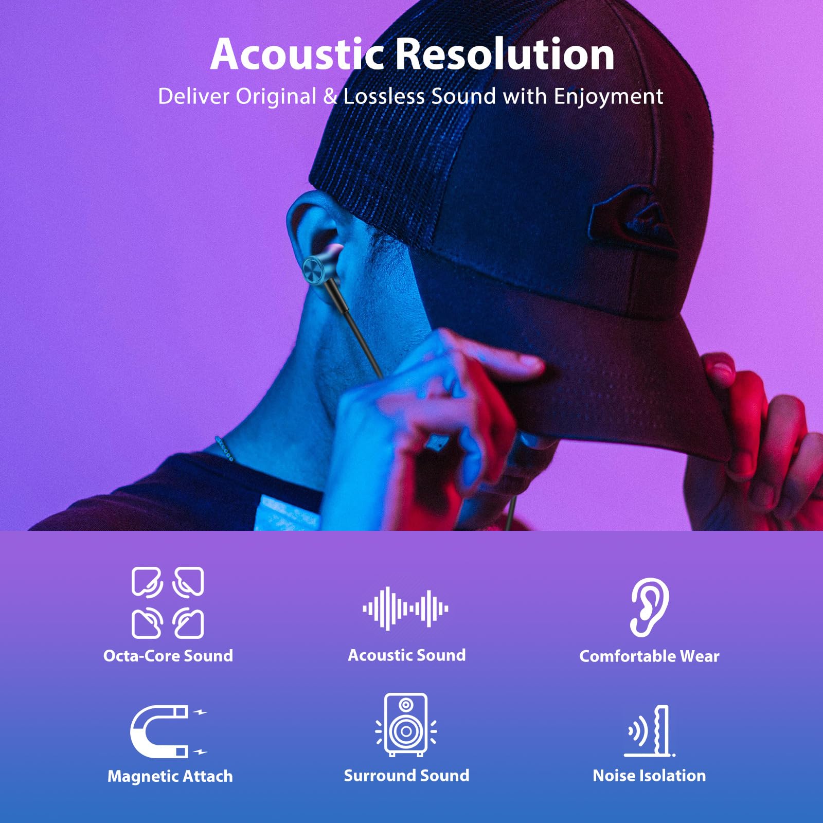 USB C Earbuds for Samsung S24/S25 Ultra, iPhone 16 & iPad Pro M4 - Wired Magnetic Stereo Earphones with In-Line Remote Control, Gradient Purple | Perfect for Commuting, Workouts & Gaming