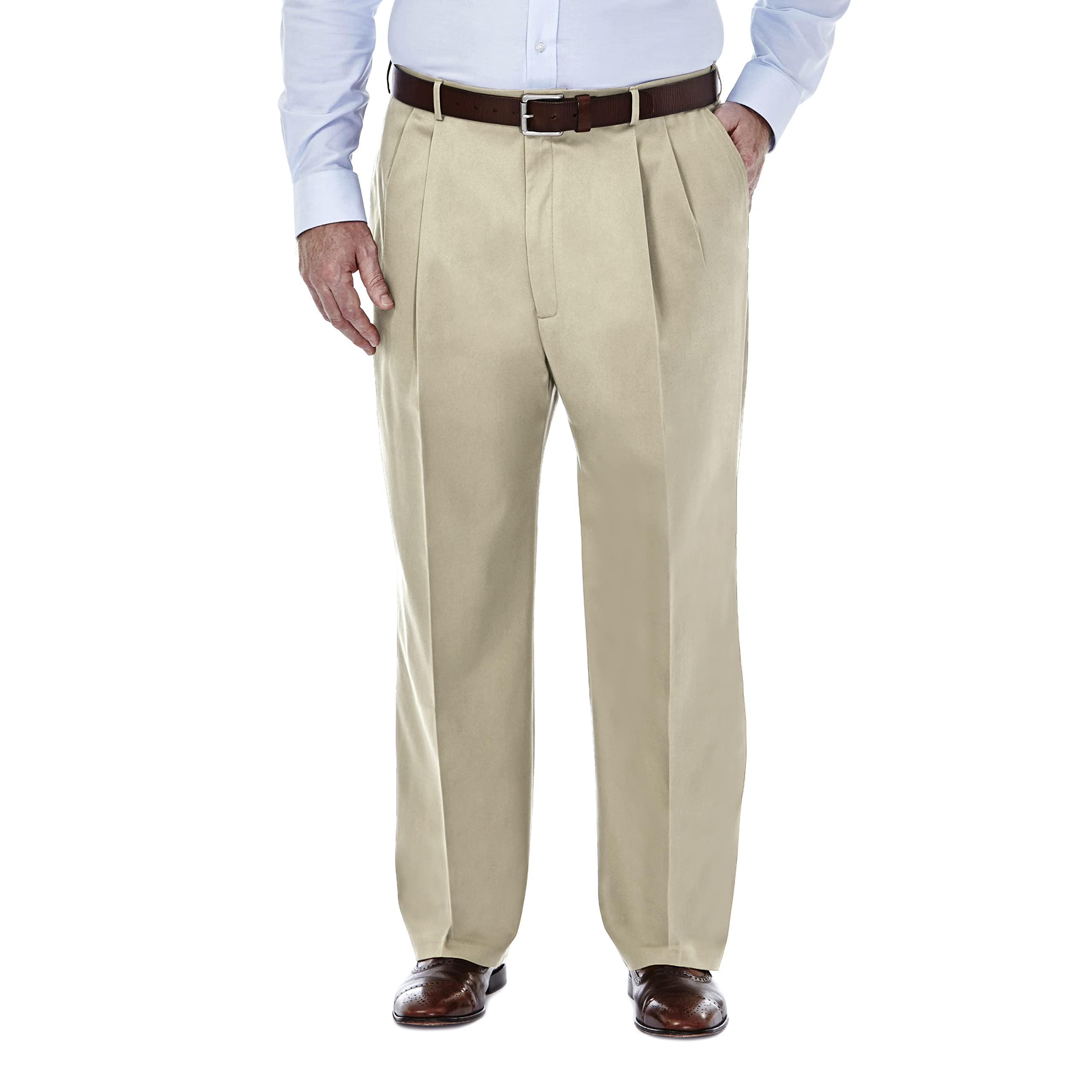 Haggar Men's Premium No Iron Khaki Pants - Wrinkle-Free Comfort Fit for Business & Casual Wear - Regular, Big & Tall Sizes Available - Perfect for Office, Travel & Everyday Use