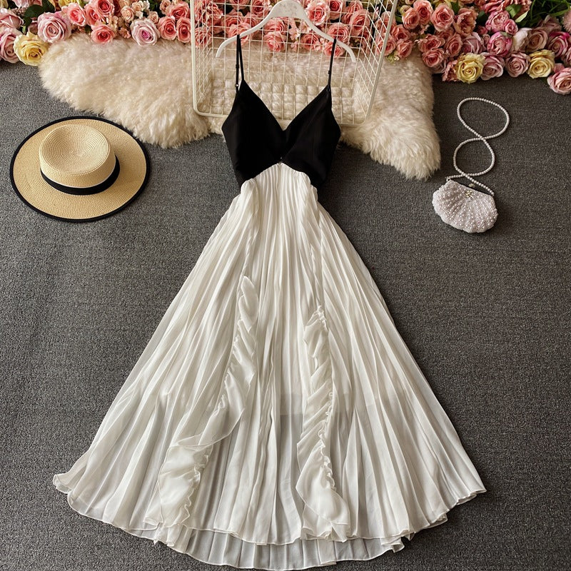 Elegant Spaghetti Strap Backless Pleated Swing Dress for Women - Fairy-Inspired Flowy Midi Dress for Parties, Weddings & Date Nights (Style 862)
