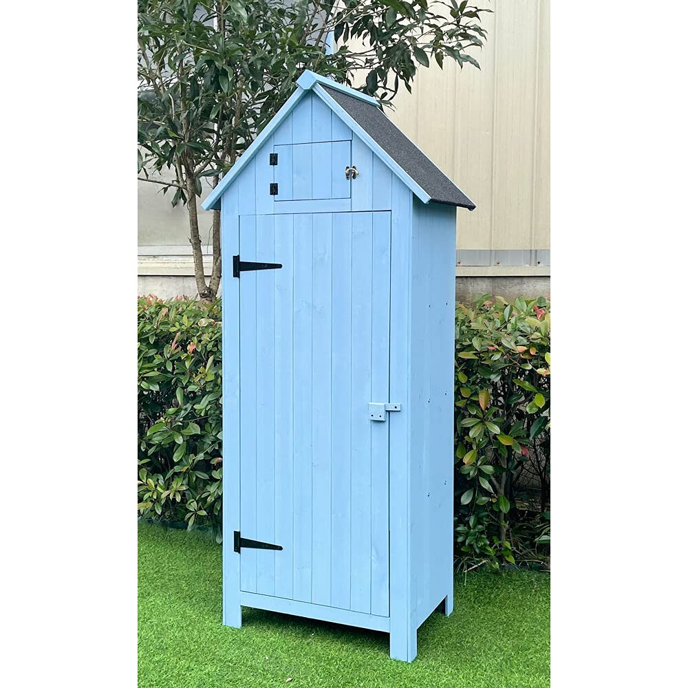 Hanover 8.7 cu. ft. Outdoor Storage Shed with Shelf & Lock - Vertical Wooden Tool Shed for Garden Equipment & Supplies - Durable Backyard Storage Cabinet for Patio, Lawn & Yard Organization