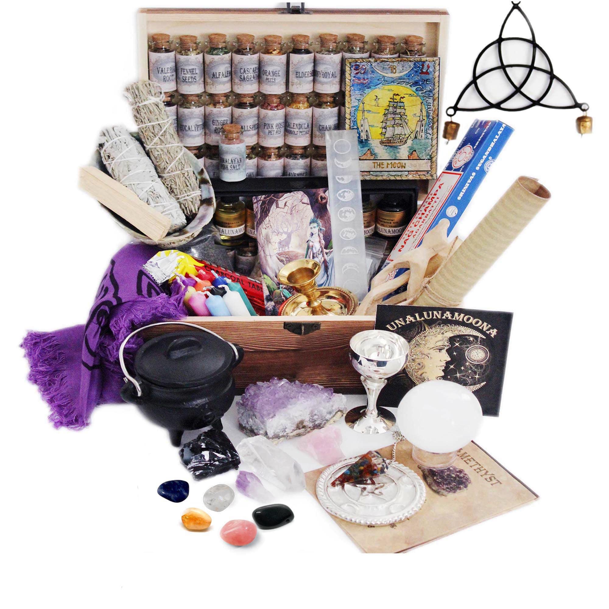 Complete Witchcraft & Herbalism Kit - 109 Wiccan Supplies with Herbs, Crystals & Altar Tools for Spells, Rituals & Magic Practice | Perfect for Beginners & Practitioners