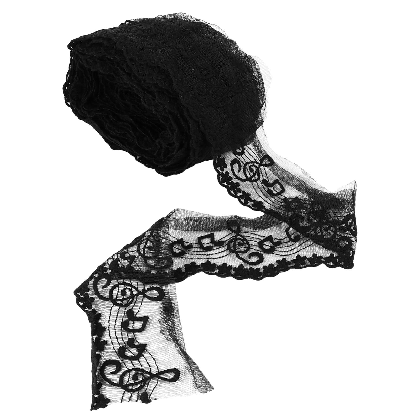 ARTIBETTER Black Floral Lace Trim Fabric with Music Note Ribbon - Premium Sewing Trim for Clothing, Headbands & DIY Crafts | Perfect for Scrapbooking, Gift Wrapping & Home Decor