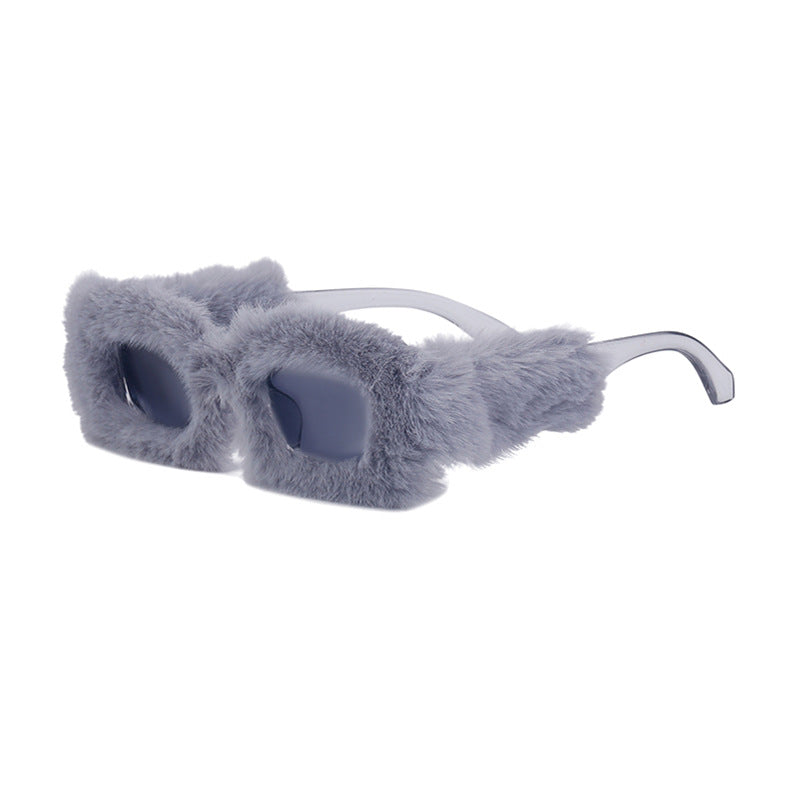 Stylish Plush Square Sunglasses for Women - Winter Fashion Accessory with UV Protection - Perfect for Outdoor Activities, Skiing, and Winter Vacations