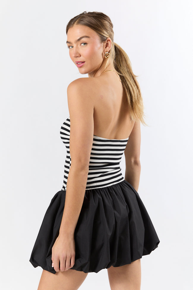 Black and White Striped Bubble Hem Dress for Women - Elegant Flowy Midi Dress for Casual Outings, Parties & Date Nights