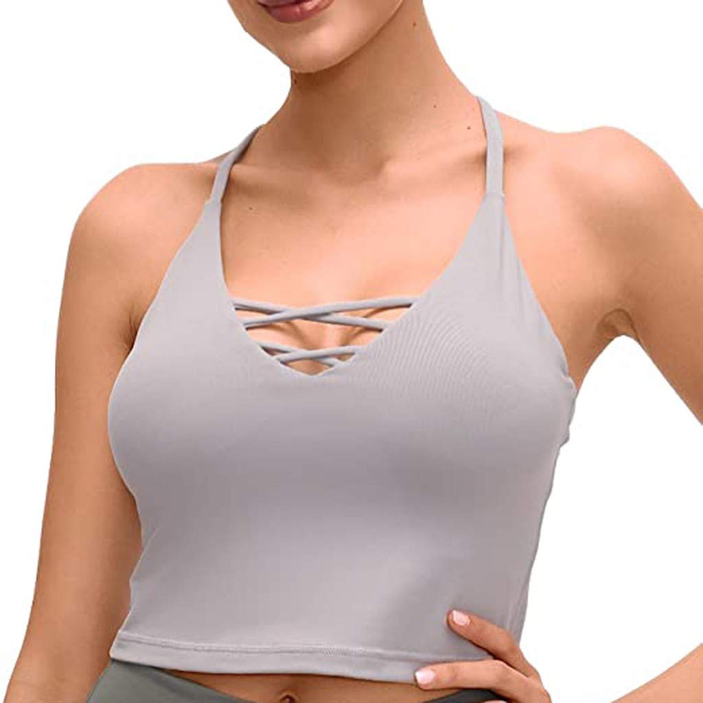 VJGOAL Women's Strappy Round Neck Sports Bra - Padded Workout Running Yoga Crop Top for Active Lifestyles | Gym, Fitness, Dance & Everyday Wear