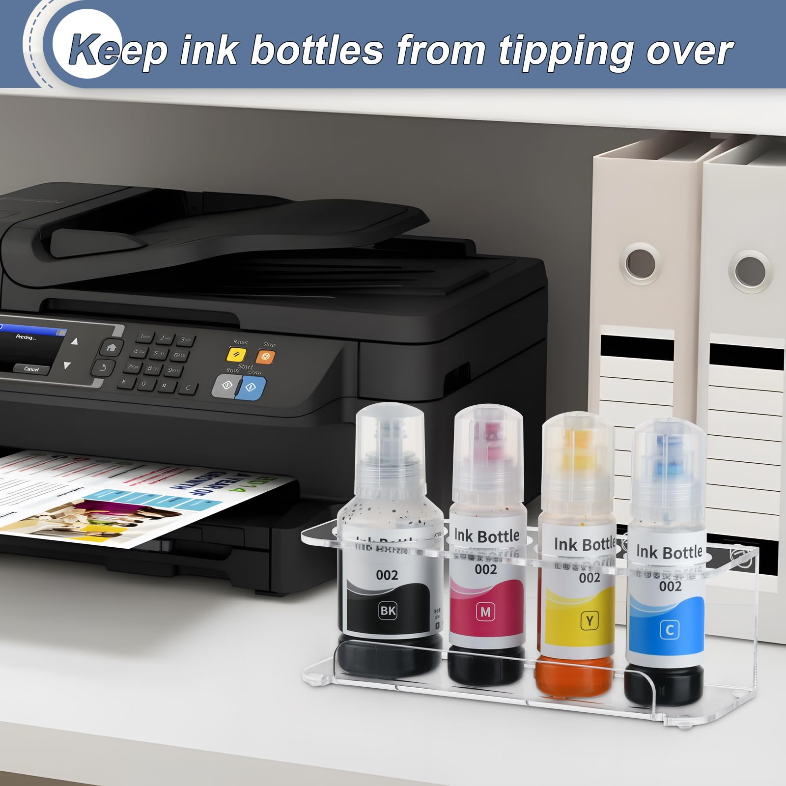 Acrylic Sublimation Ink Bottle Stand Holder - 4-Bottle Storage Organizer for EPSON, HP, Canon Ink Bottles - Anti-Tipping Design (Clear) - Perfect for Sublimation Printing & Craft Workspaces