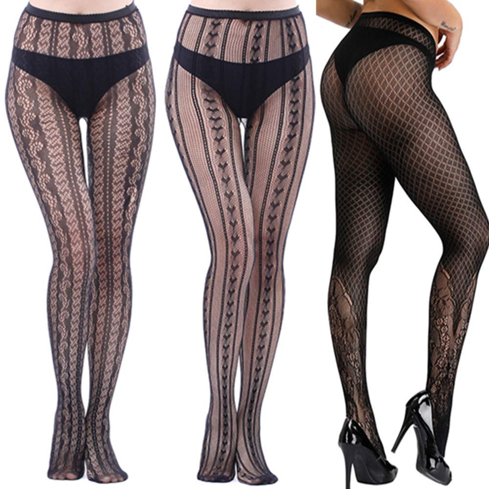 Fairydreamy 3 Pairs Women's Sexy Fishnet High Waist Tights with Suspenders - Sheer Pantyhose Stockings for Party, Cosplay & Night Out
