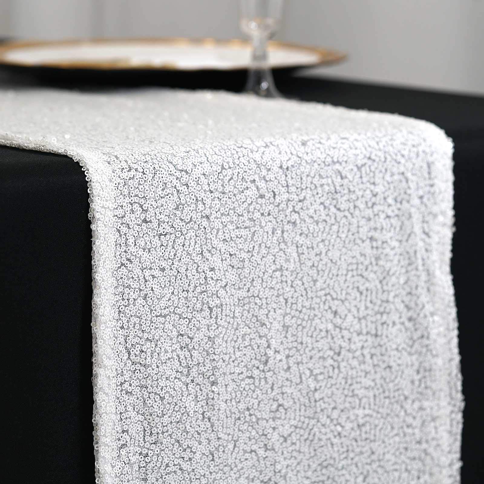 Elegant White Extra Wide Sequin Chair Sash for Weddings, Parties & Special Events - Sparkling Dining Table Decor & Reception Chair Cover Accessories - Perfect for Banquets, Bridal Showers, Anniversaries & Home Decor