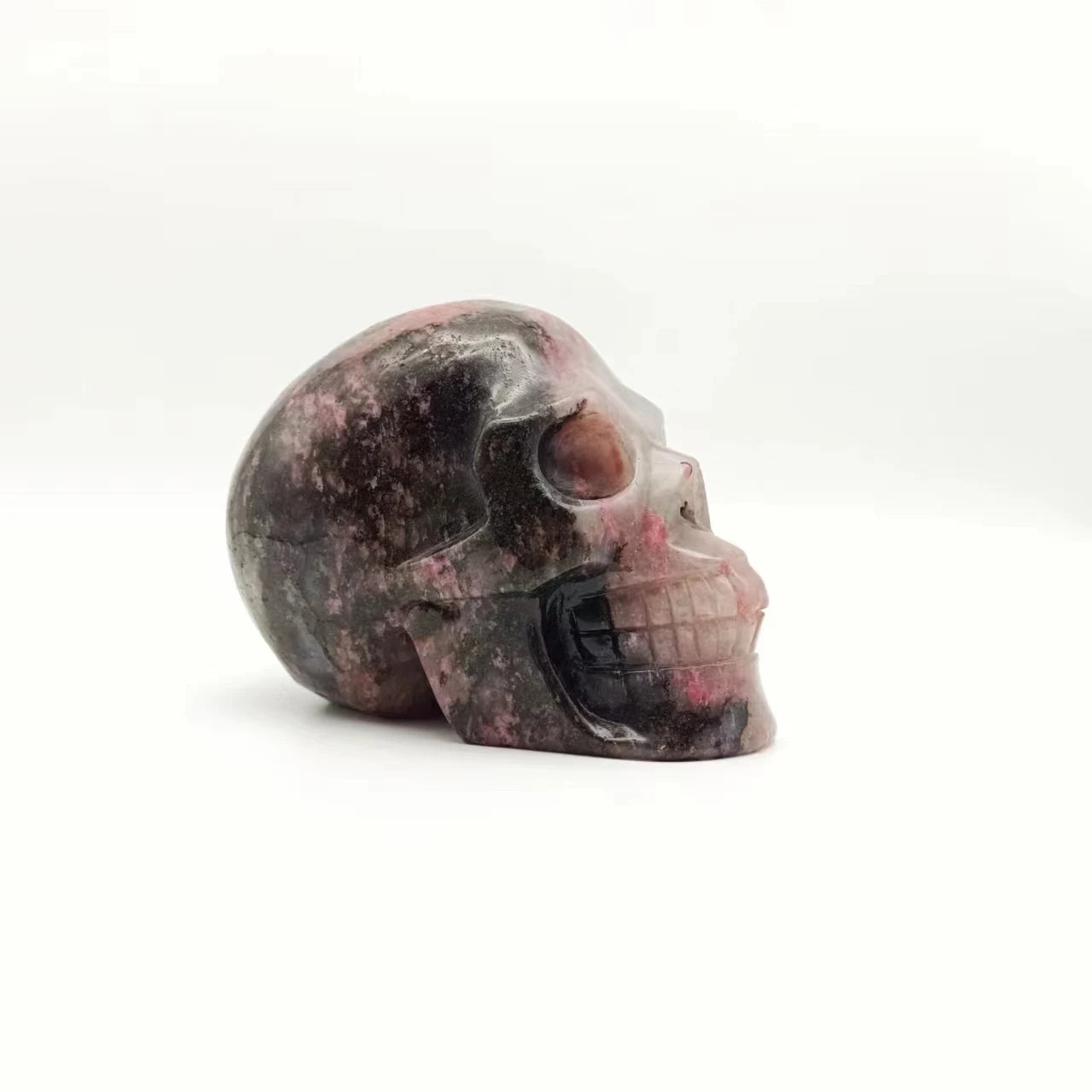 Natural Dark Rhodonite Skull Healing Crystal - Hand-Polished Gemstone Sculpture for Home Decor, Meditation, and Halloween Gifts | Spiritual Healing, Altar Decor, Unique Present