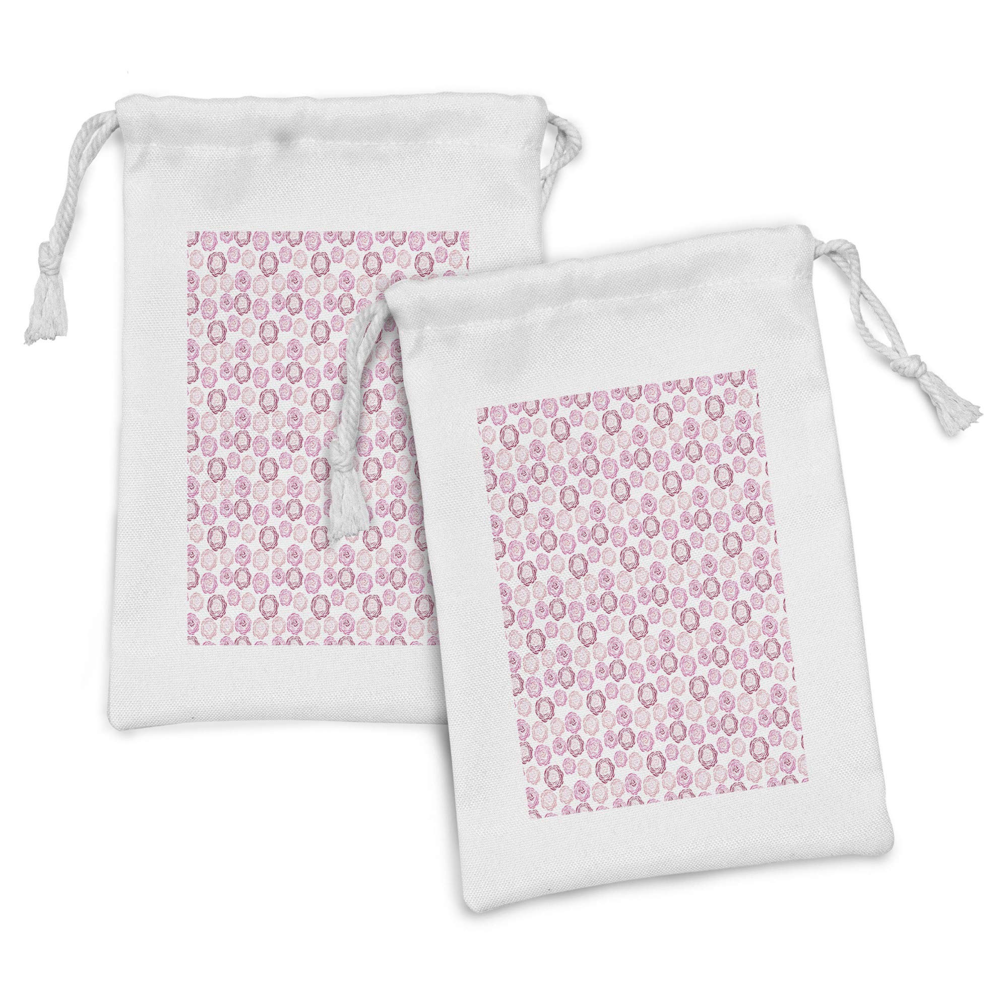 Ambesonne Floral Fabric Pouch Set of 2 - Romantic Blooming Roses Drawstring Bags for Toiletries, Makeup, Jewelry & Travel Essentials (9