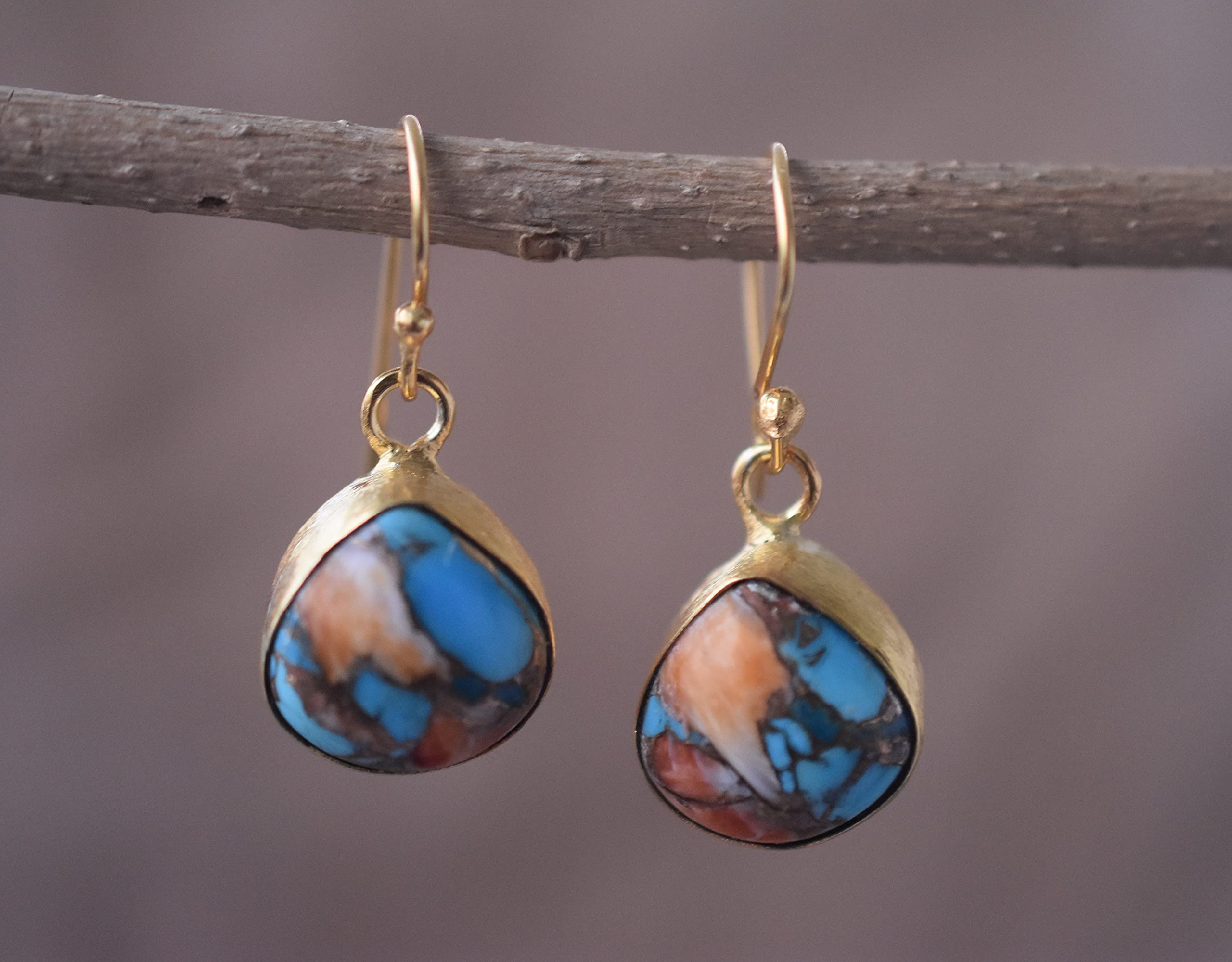 Veracity Jewelry 18K Gold Plated Gemstone Earrings for Women - Handmade Western Style Dangle Earrings with Oyster Copper Turquoise | Perfect Gift for Birthday, Anniversary, Mother's Day, Valentine's Day | Great for Parties, Weddings, Date Nights & Special Occasions