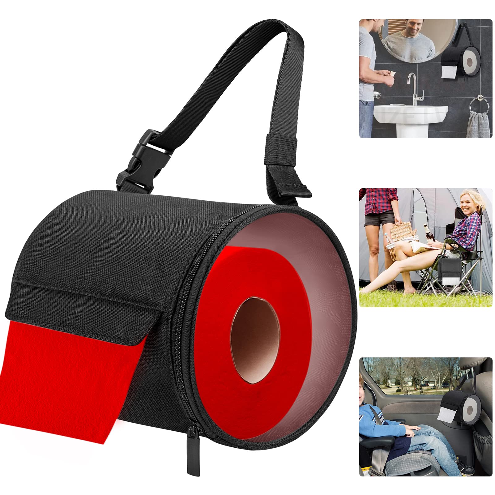 **Waterproof Camping Toilet Paper Holder - Foldable & Adjustable Toilet Paper Dispenser for Bathroom, Car, RV, and Outdoor Adventures (Black) | Cat-Proof Design for Home & Travel Use**