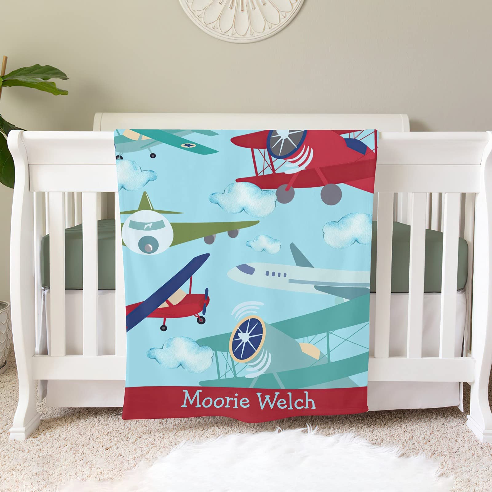 Custom Personalized Baby Blanket with Helicopter & Airplane Cartoon Design - 30x40 Inch Soft Swaddling Blanket for Boys & Girls - Perfect for Baby Showers, Birthdays & Nursery Decor