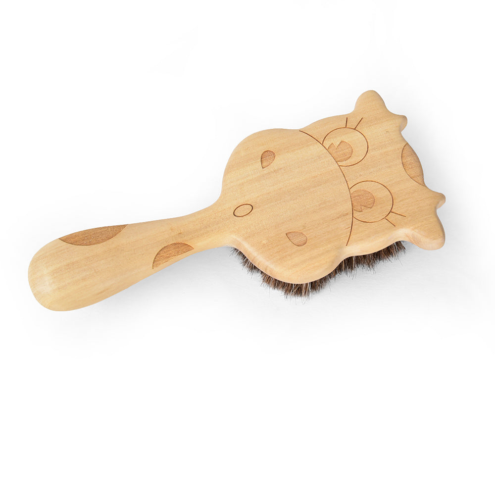 Natural Horsehair Baby Hair Brush - Gentle Cow Pattern Design for Newborns & Toddlers - Perfect for Daily Grooming, First Haircut Keepsake & Photo Shoots