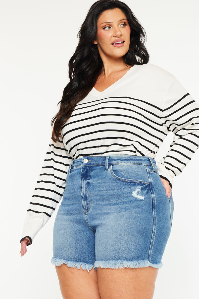 Syd Essentials High Rise Shorts for Women - Plus Size Comfort Stretch Denim Shorts | Perfect for Summer, Casual Wear & Travel