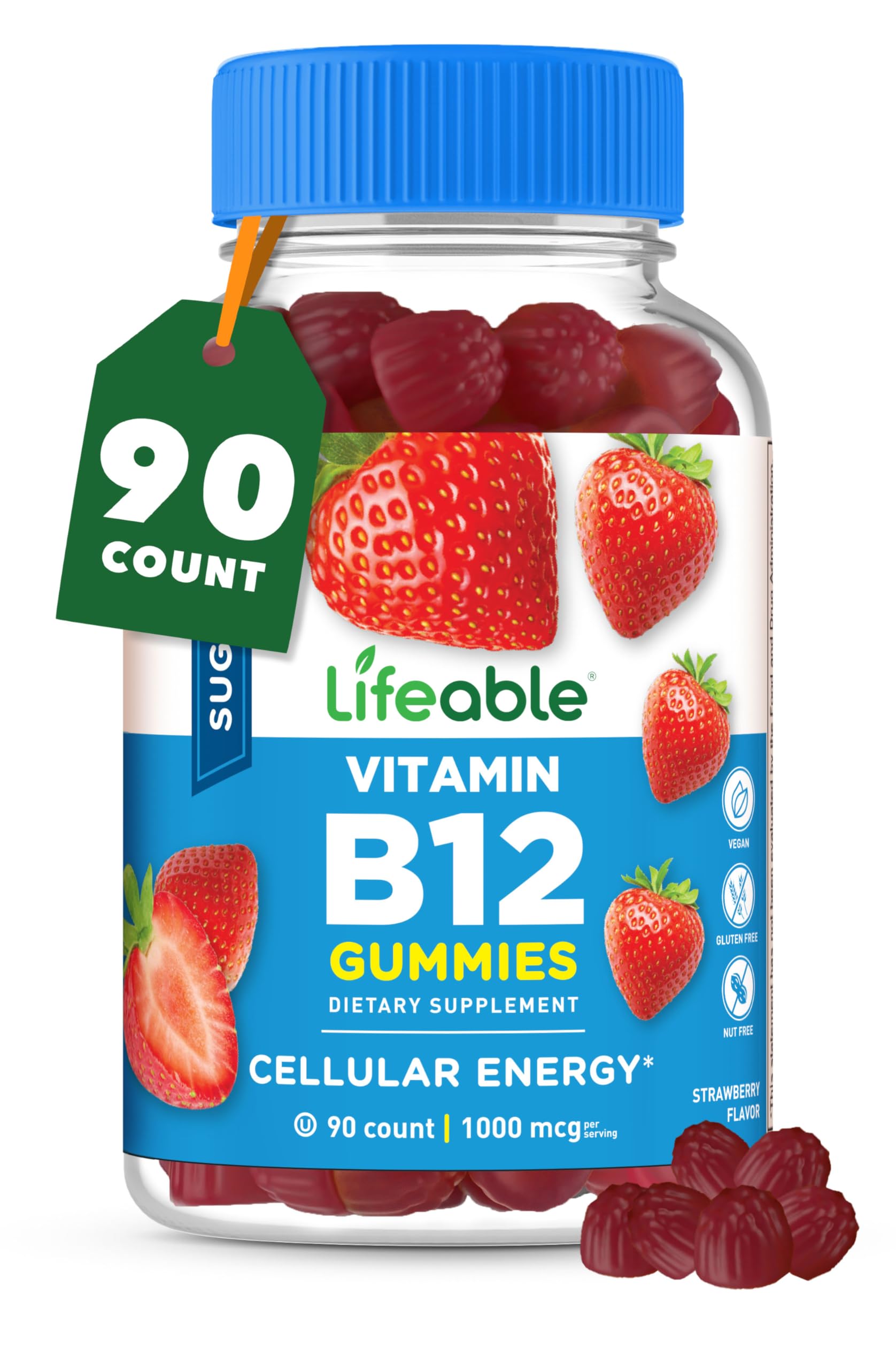 Lifeable Sugar Free Vitamin B12 Gummies | 1000 mcg | Delicious B12 Supplement for Energy, Mood & Metabolism Support | Vegan B12 Vitamins for Men & Women | 90 Count | Perfect for Busy Professionals & Active Lifestyles