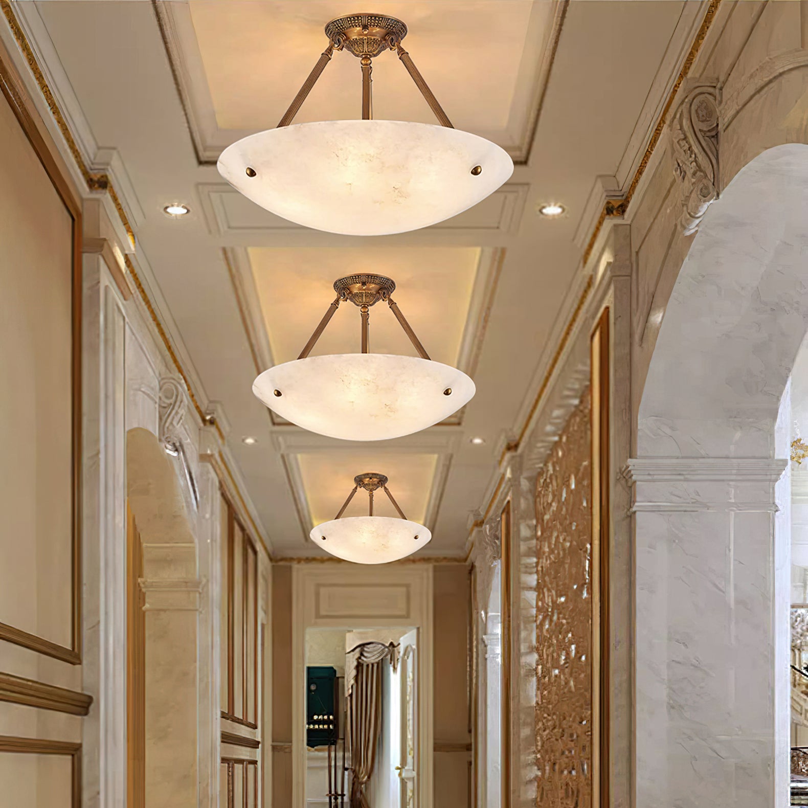 Alabaster Bowl Ceiling Light Fixture - Modern Handcrafted Stone Pendant Lamp for Dining Room, Living Room & Bedroom Lighting