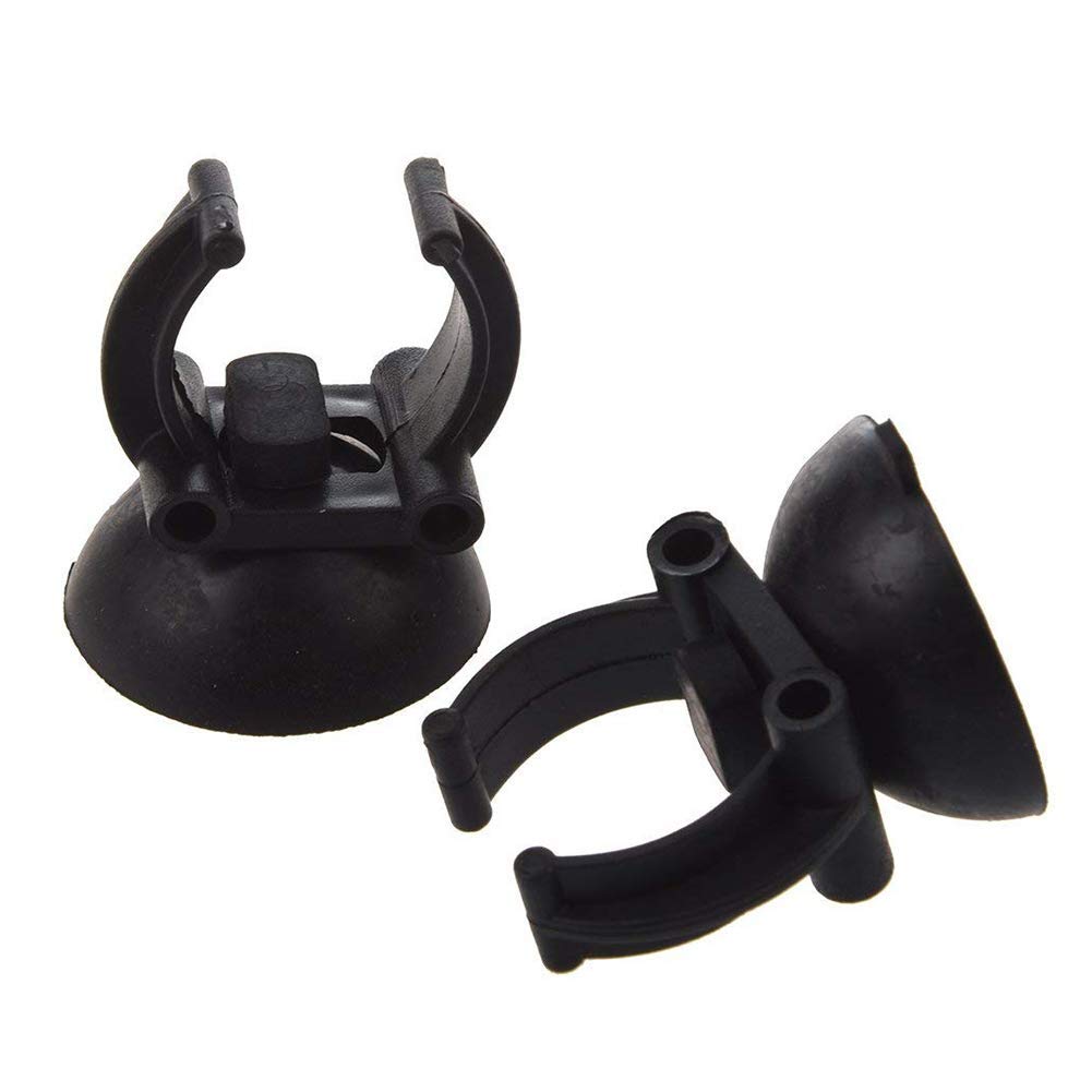2 Pack Black Suction Cup Fish Tank Heater Holder with Rubber Clip for Aquarium Airline Tubing - Secure Glass Heater Mount for Freshwater & Saltwater Tanks - Pet Fish Supplies for Home & Office Aquariums