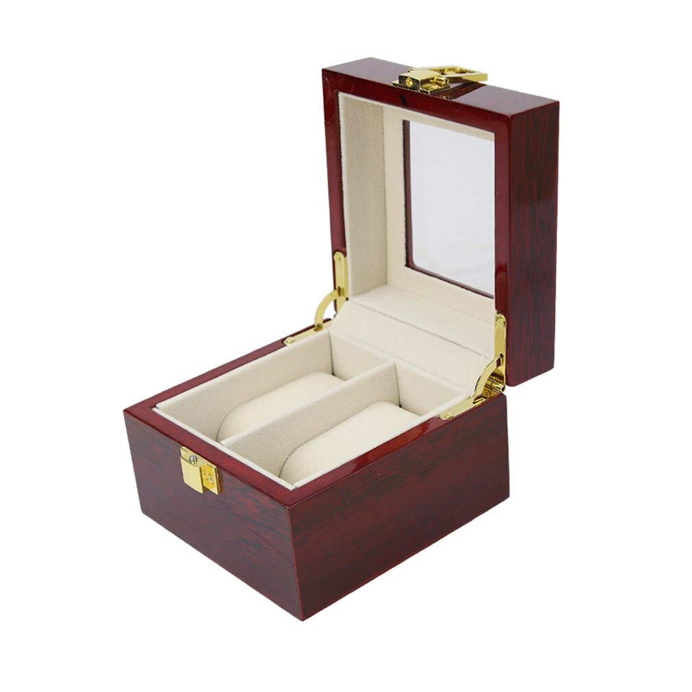 Rust-Resistant Wooden Watch Box with Piano Paint Finish - Elegant & Durable Watch Display Case for Men & Women (2-Seater) - Perfect for Jewelry Storage, Watch Collection Organizer, and Gift Packaging