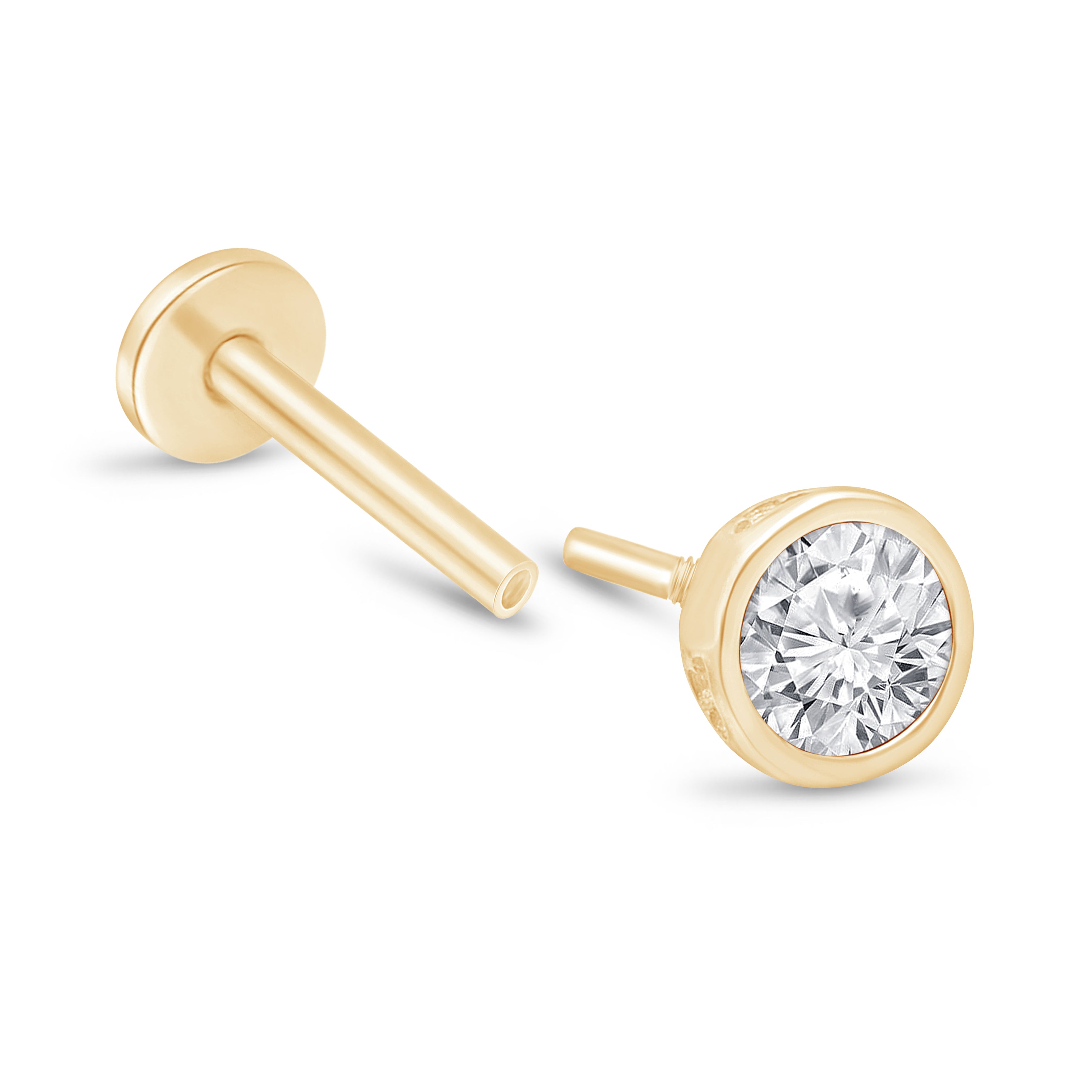 14K Yellow Gold Round Gemstone Flat Back Stud Earrings - Bezel Set for Secure Wear | Perfect for Daily Use, Gifts & Special Occasions