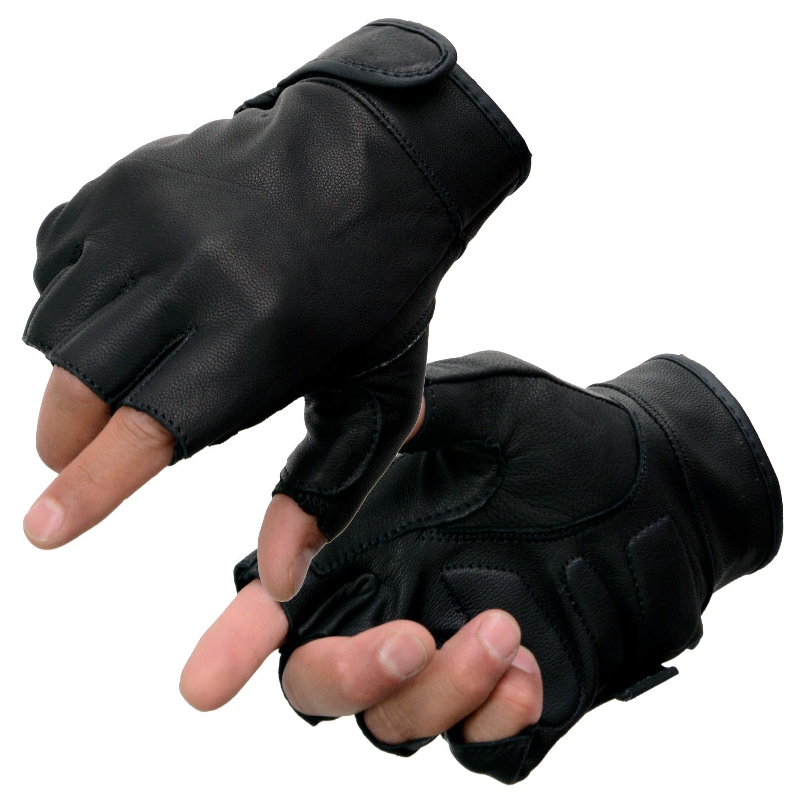 Milwaukee Leather MG7585 Men's Black Leather Motorcycle Gloves - Gel Padded Palm, Fingerless Design with Full Panel Cover - Large Size - Perfect for Riding, Cruising & Motorcycle Enthusiasts