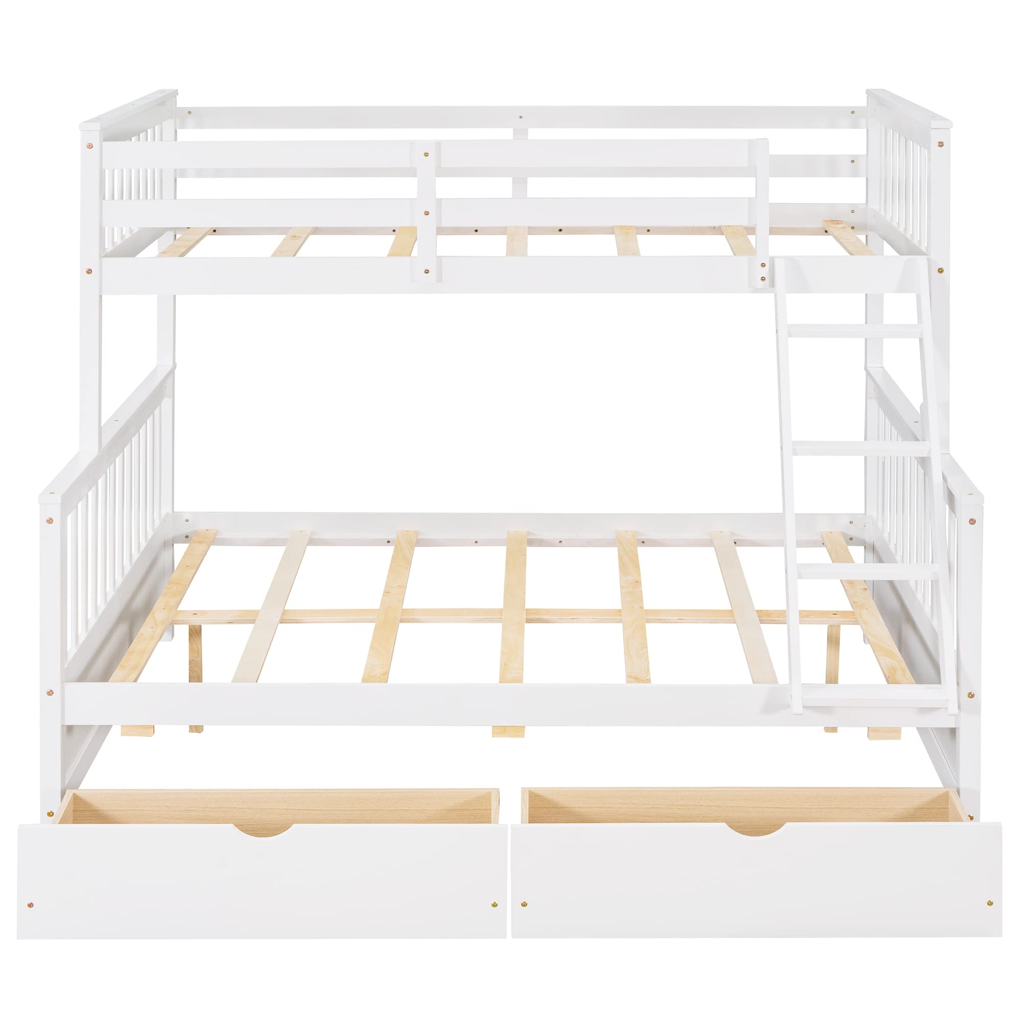 P PURLOVE Twin Over Full Bunk Bed with Storage - Wood Frame for Kids & Teens - Space Saving Bedroom Solution